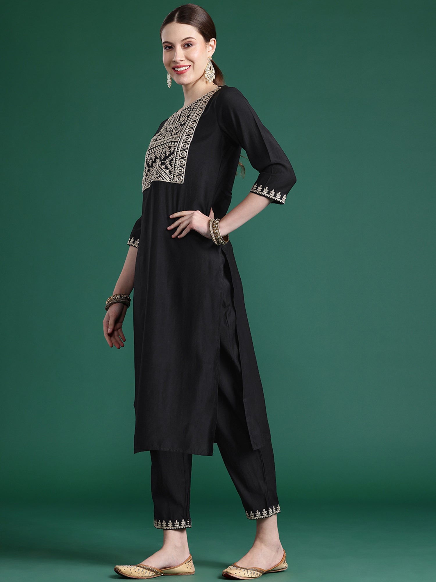 Women's Black Liva Kurta Set - Taantav