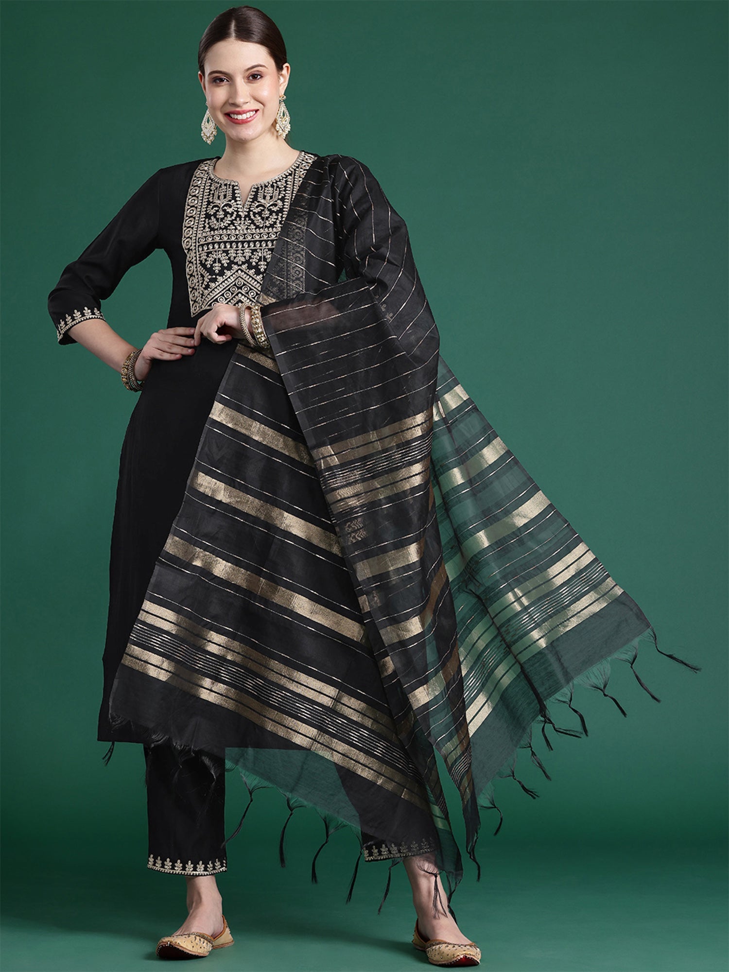 Women's Black Liva Kurta Set - Taantav