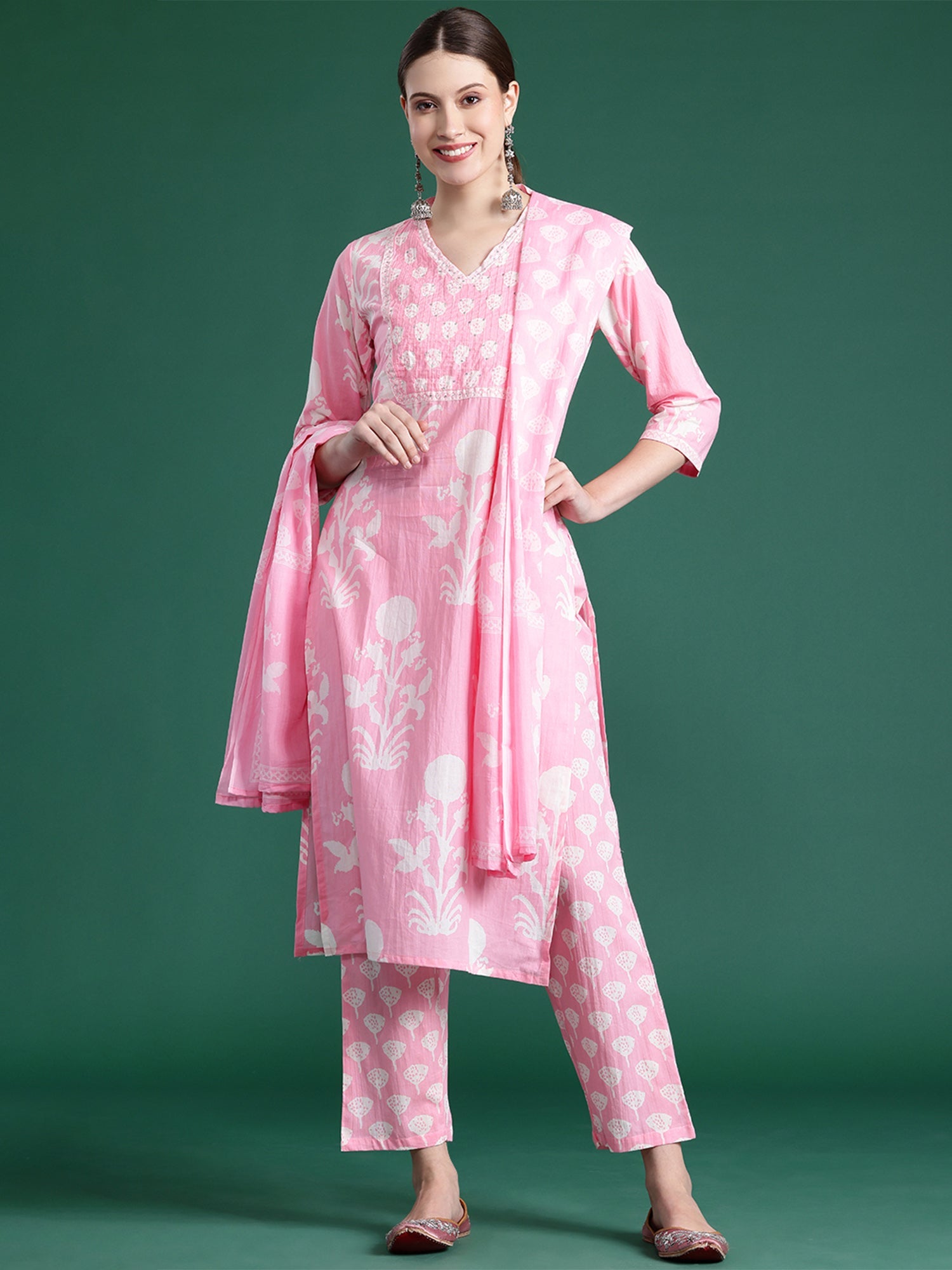 Women's Pink Pure Cotton Kurta Set - Taantav