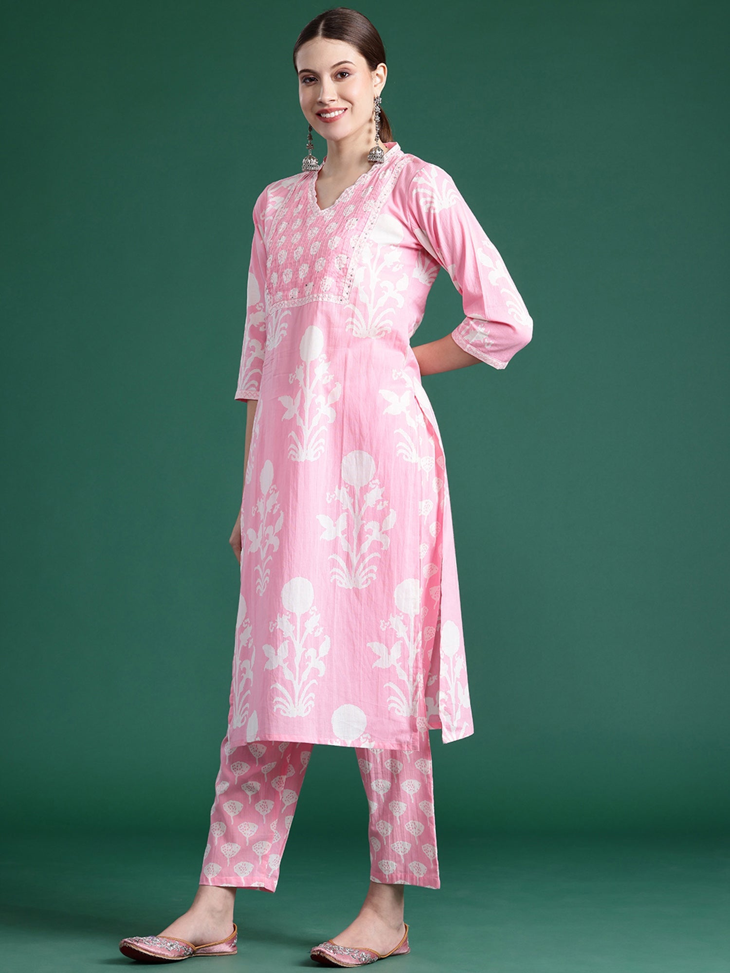 Women's Pink Pure Cotton Kurta Set - Taantav