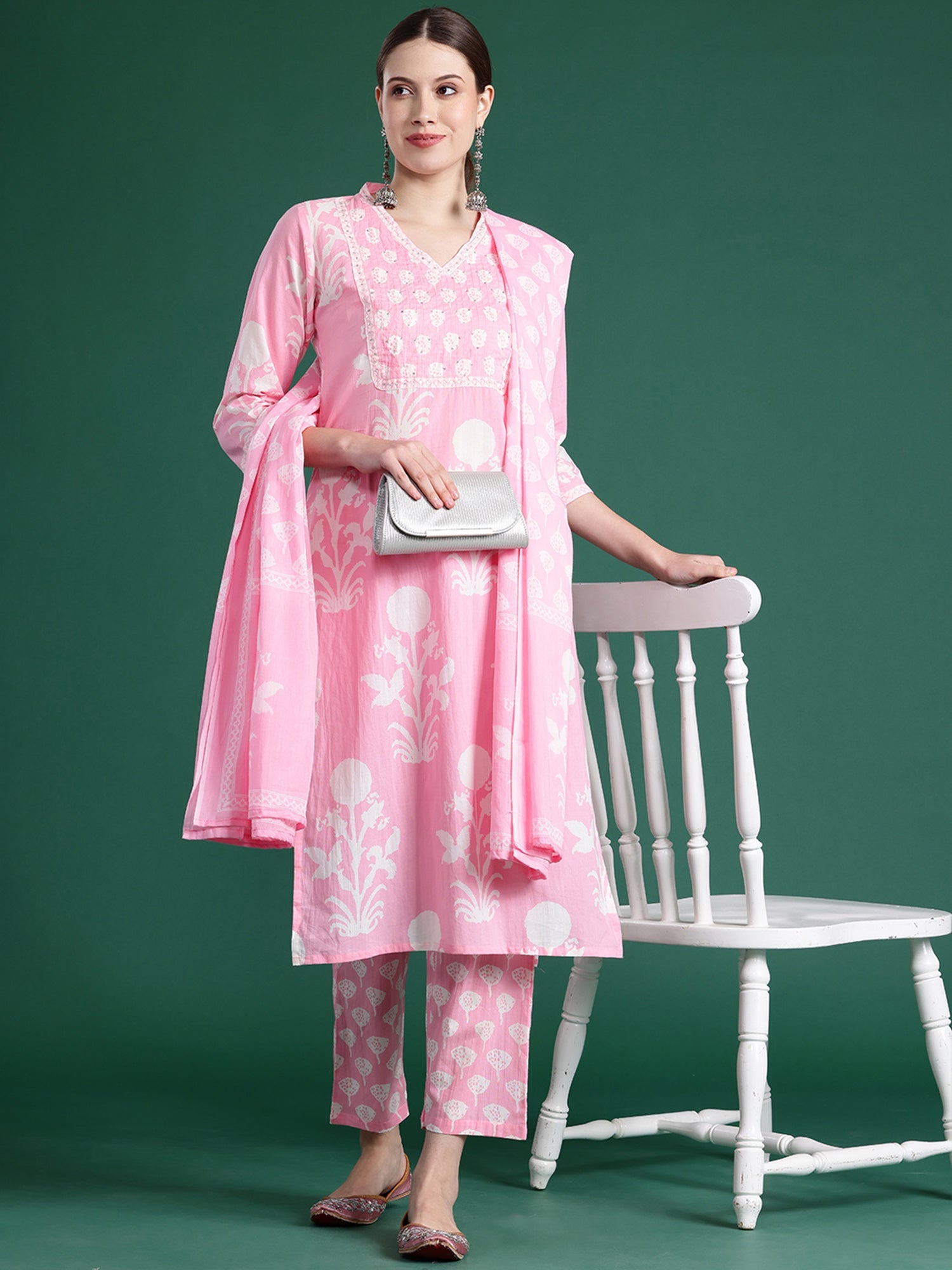 Women's Pink Pure Cotton Kurta Set - Taantav