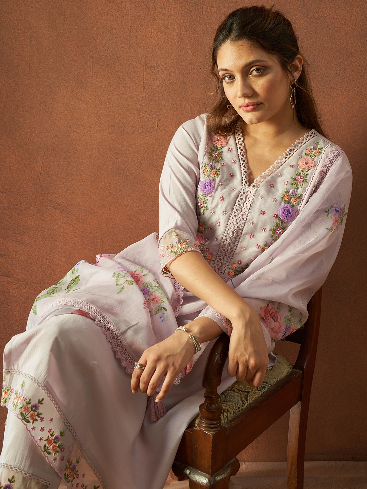 Women's Grey Silk Blend Kurta Set - Taantav