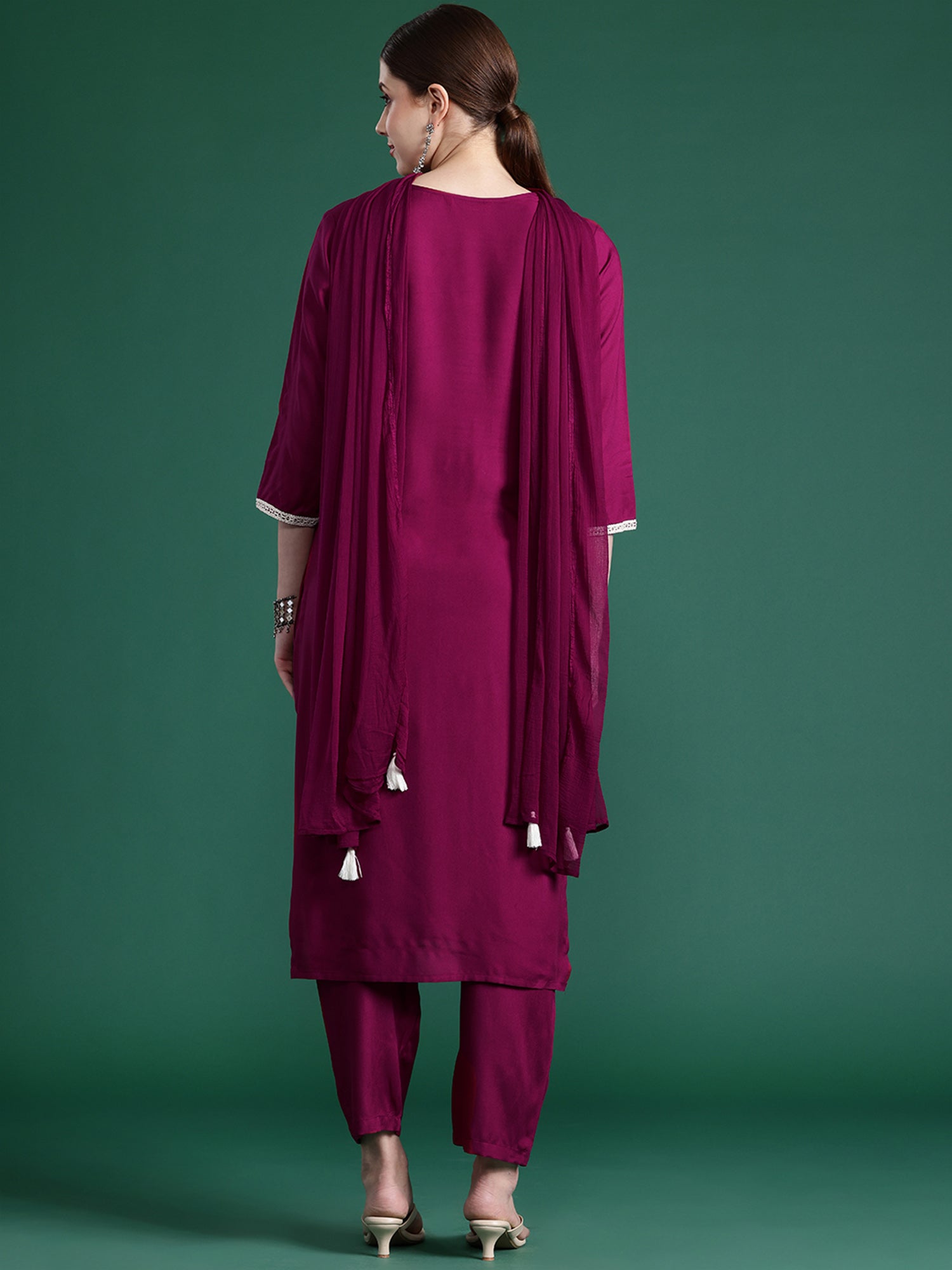 Women's Burgundy Viscose Rayon Kurta Set - Taantav