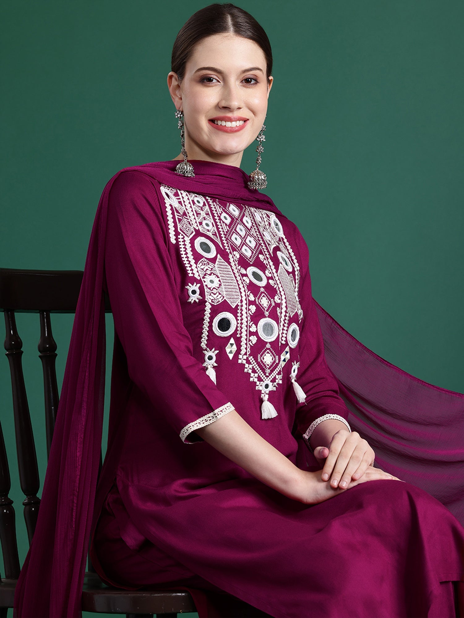 Women's Burgundy Viscose Rayon Kurta Set - Taantav