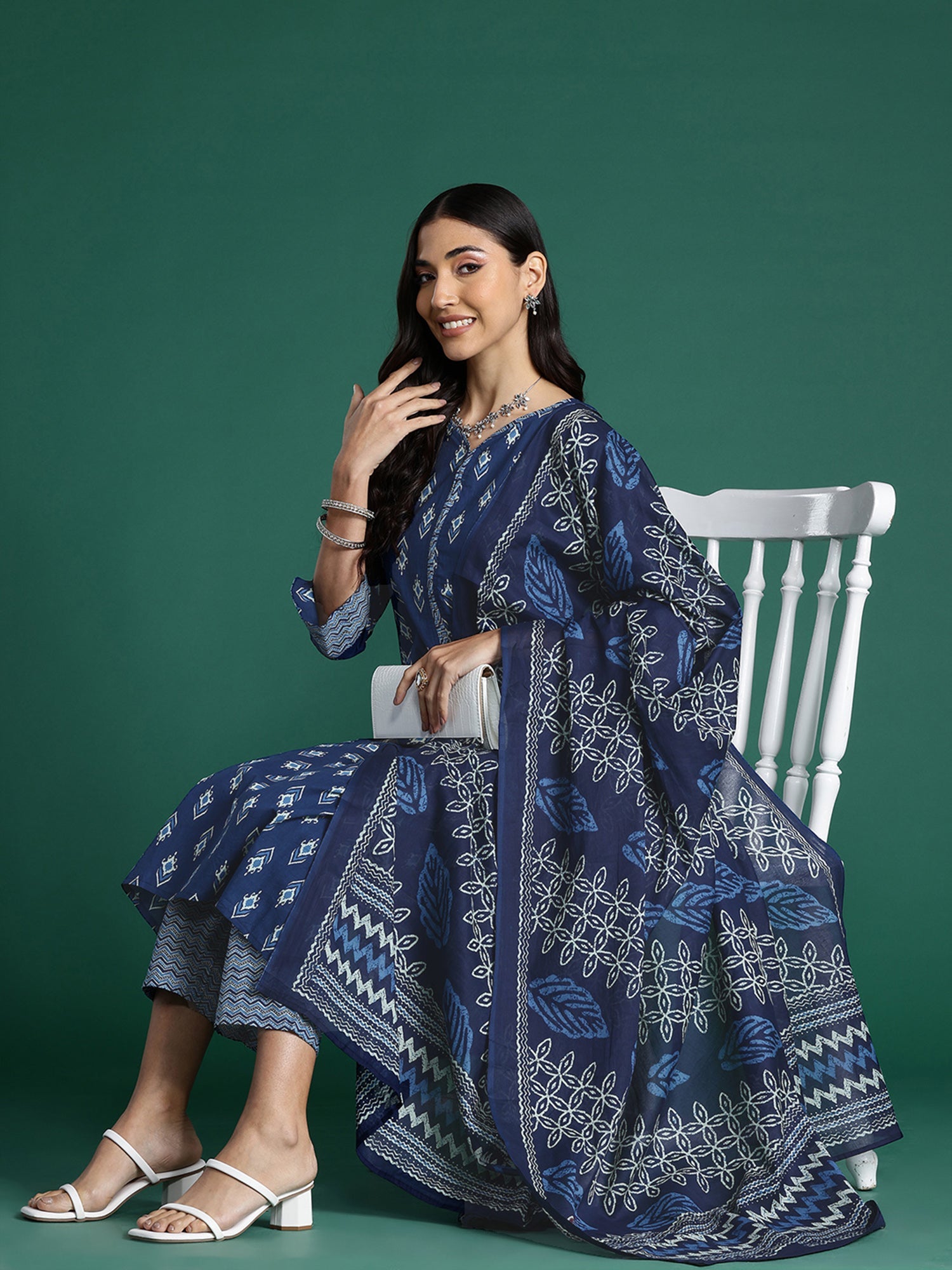 Women's Blue Pure Cotton Kurta Set - Taantav