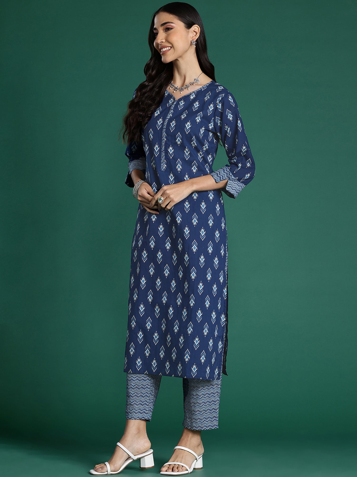 Women's Blue Pure Cotton Kurta Set - Taantav