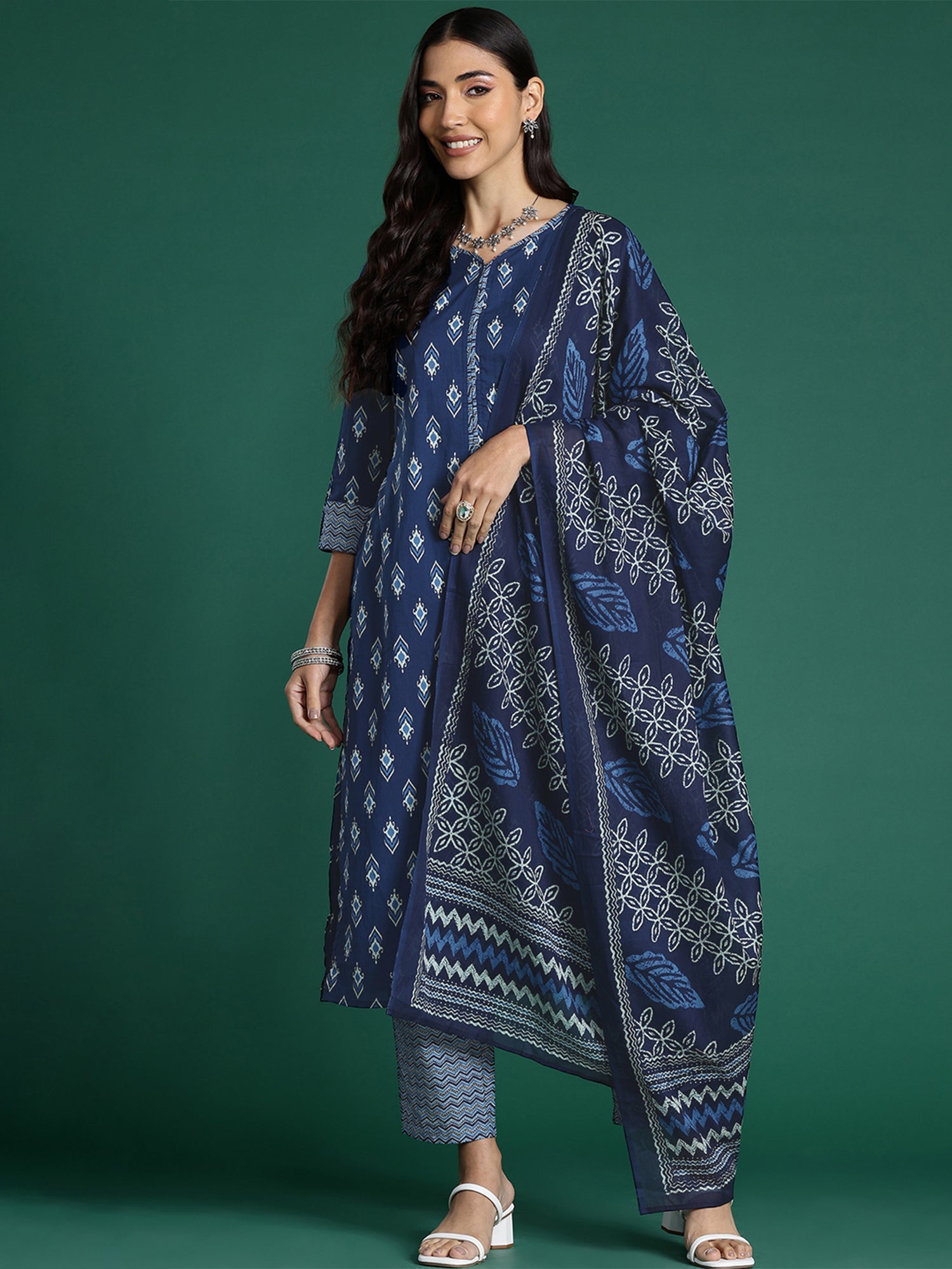 Women's Blue Pure Cotton Kurta Set - Taantav