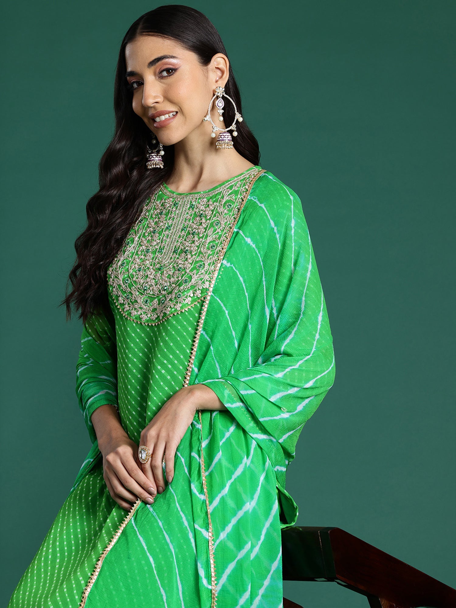 Women's Green Georgette Kurta Set - Taantav