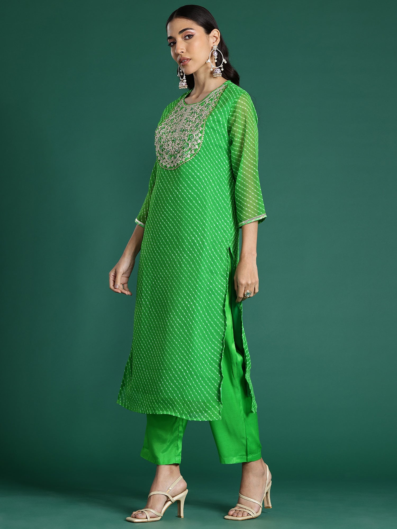 Women's Green Georgette Kurta Set - Taantav