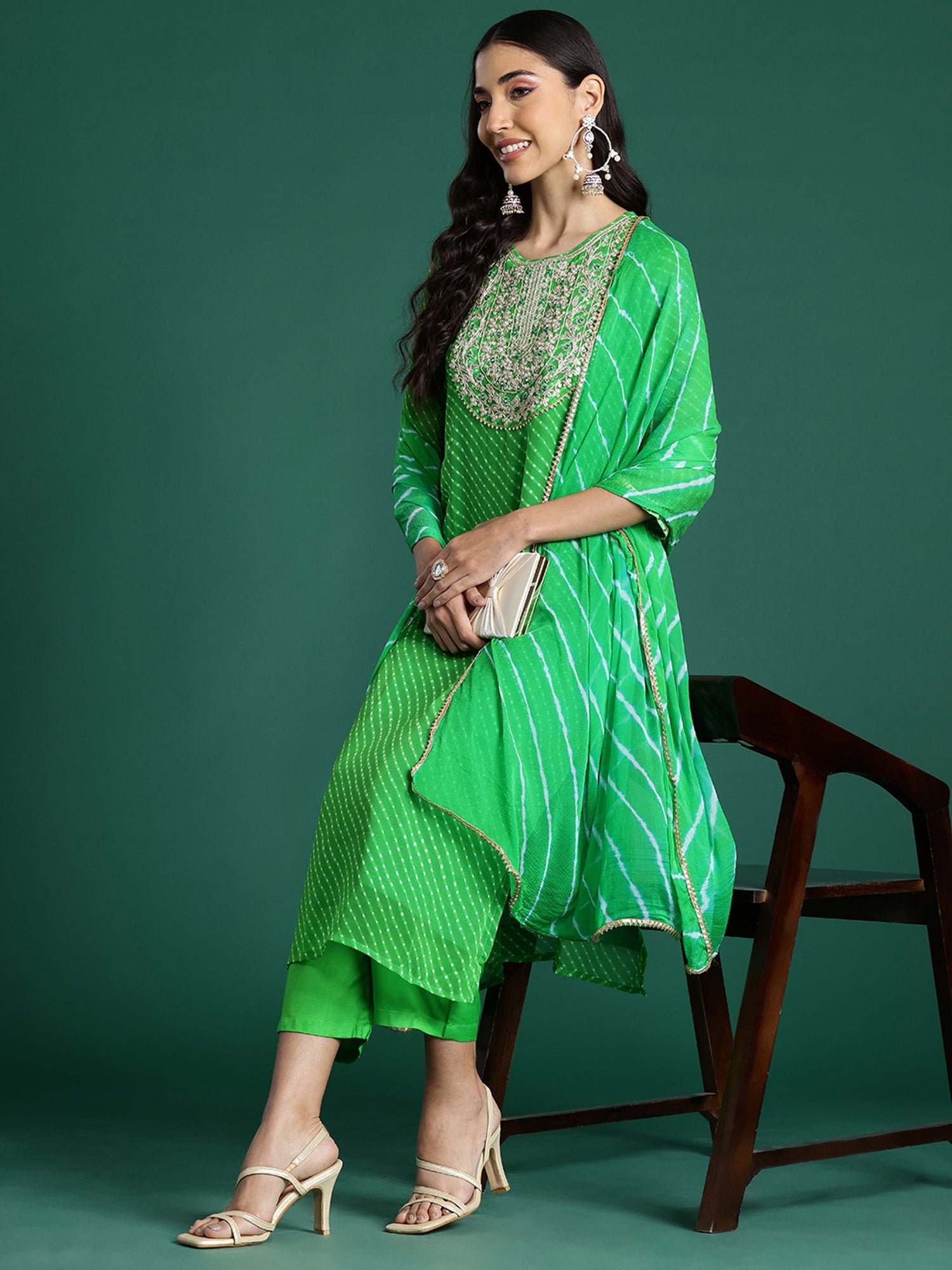 Women's Green Georgette Kurta Set - Taantav