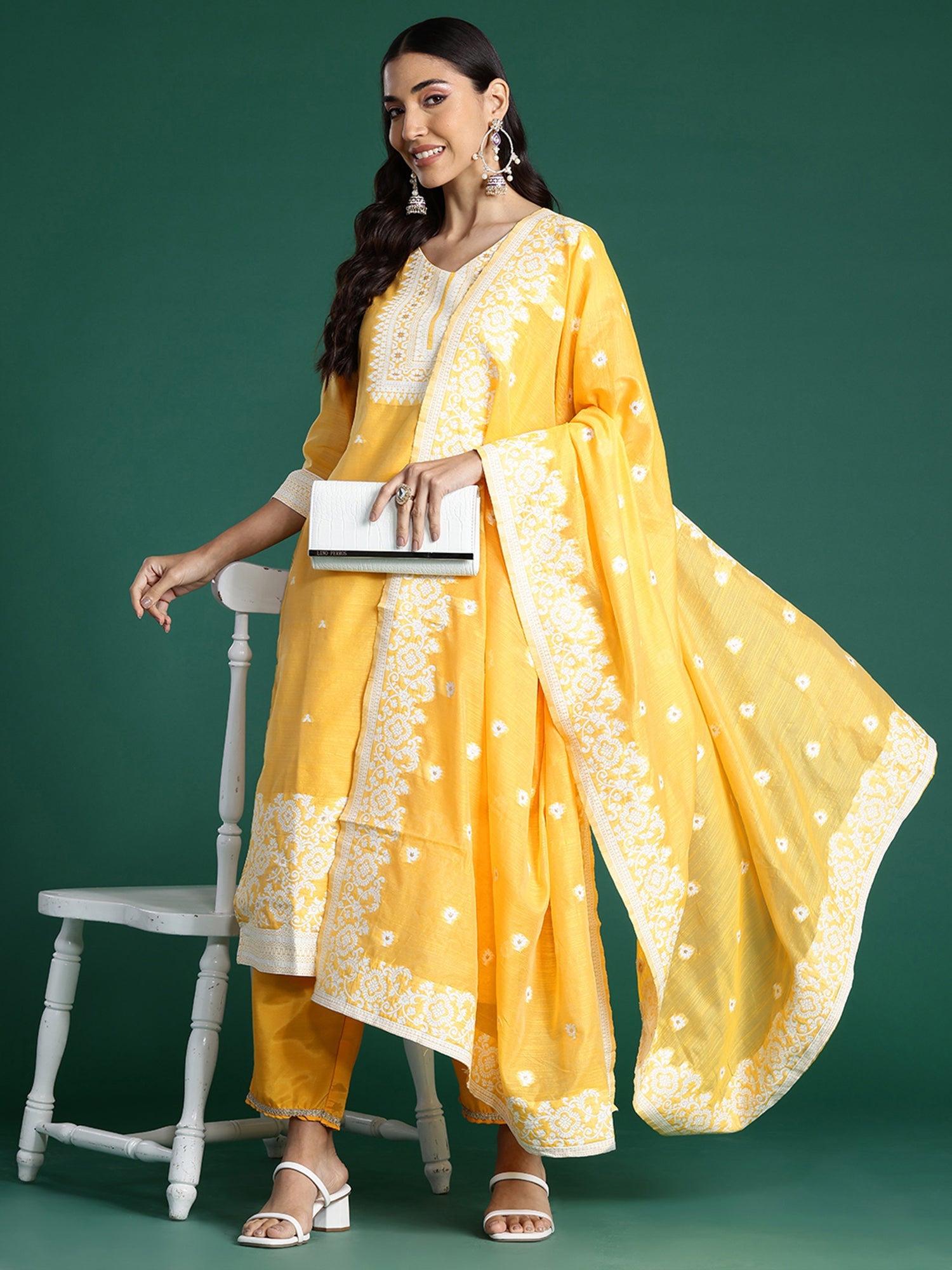 Women's Yellow Chanderi Silk Kurta Set - Taantav