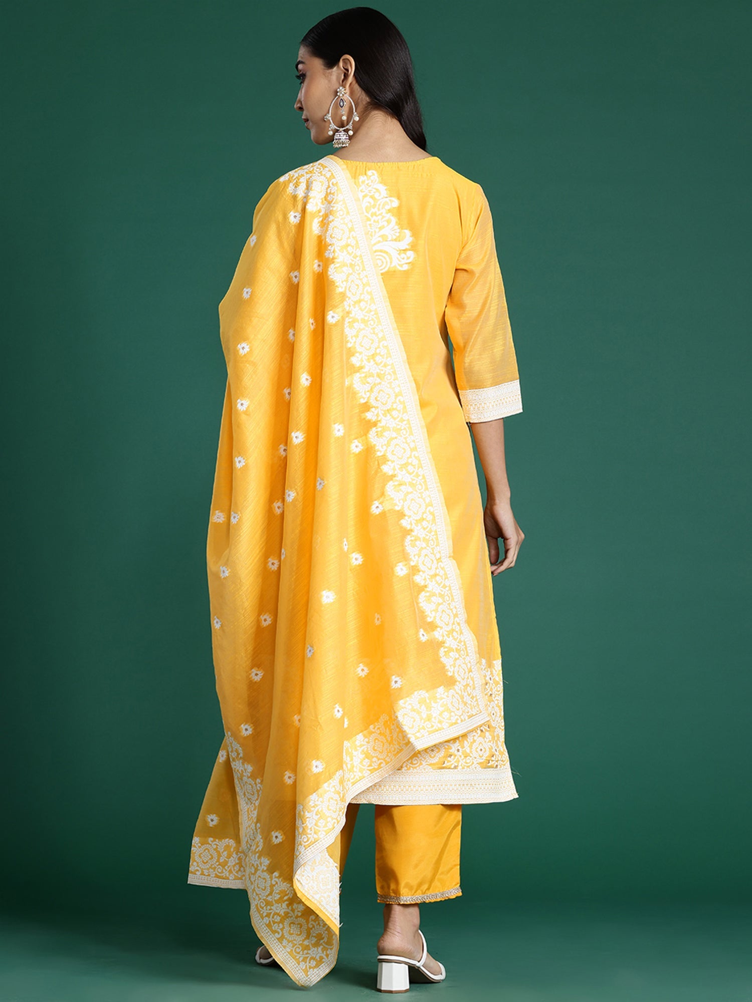 Women's Yellow Chanderi Silk Kurta Set - Taantav