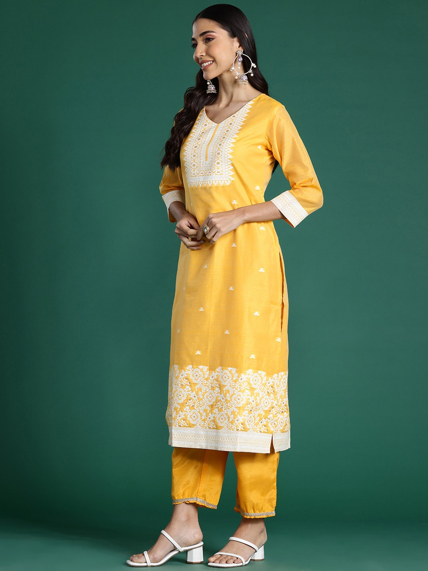 Women's Yellow Chanderi Silk Kurta Set - Taantav