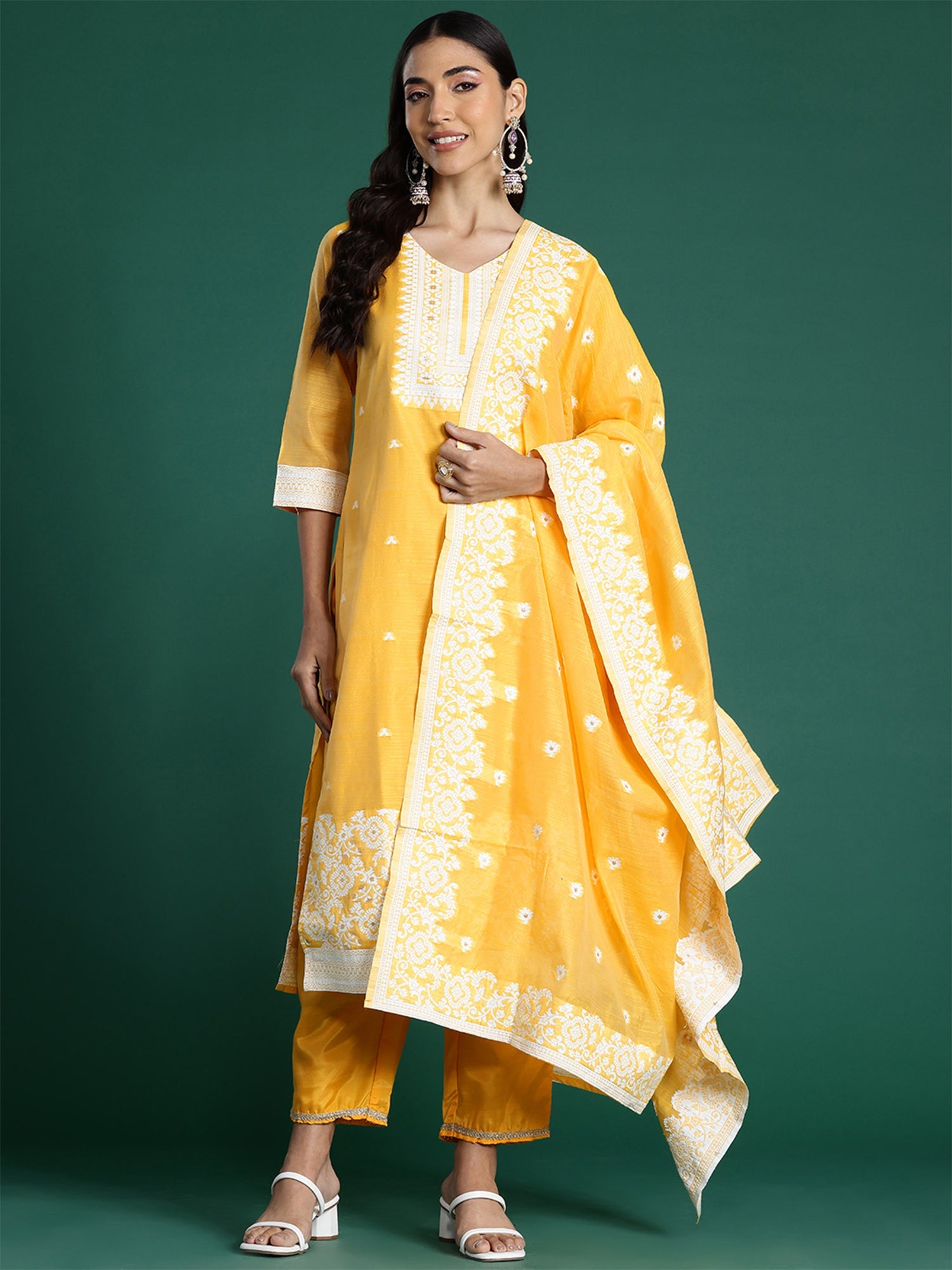 Women's Yellow Chanderi Silk Kurta Set - Taantav