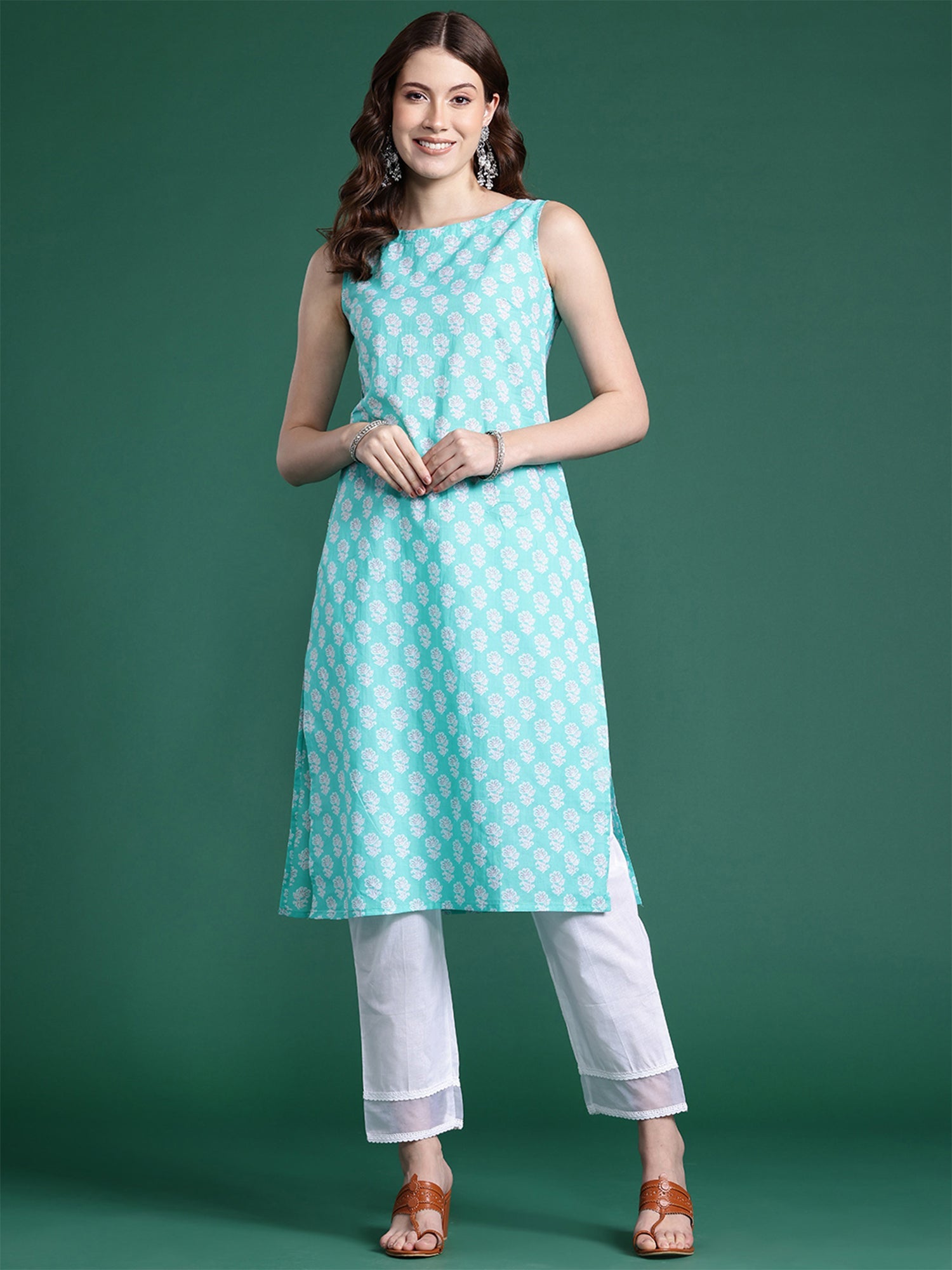 Women's Blue Cotton Kurta - Taantav