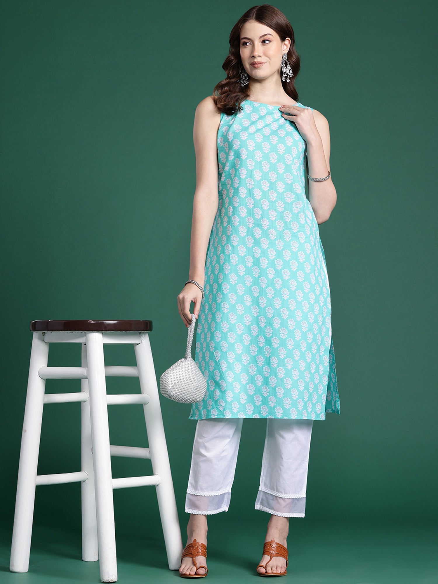 Women's Blue Cotton Kurta - Taantav