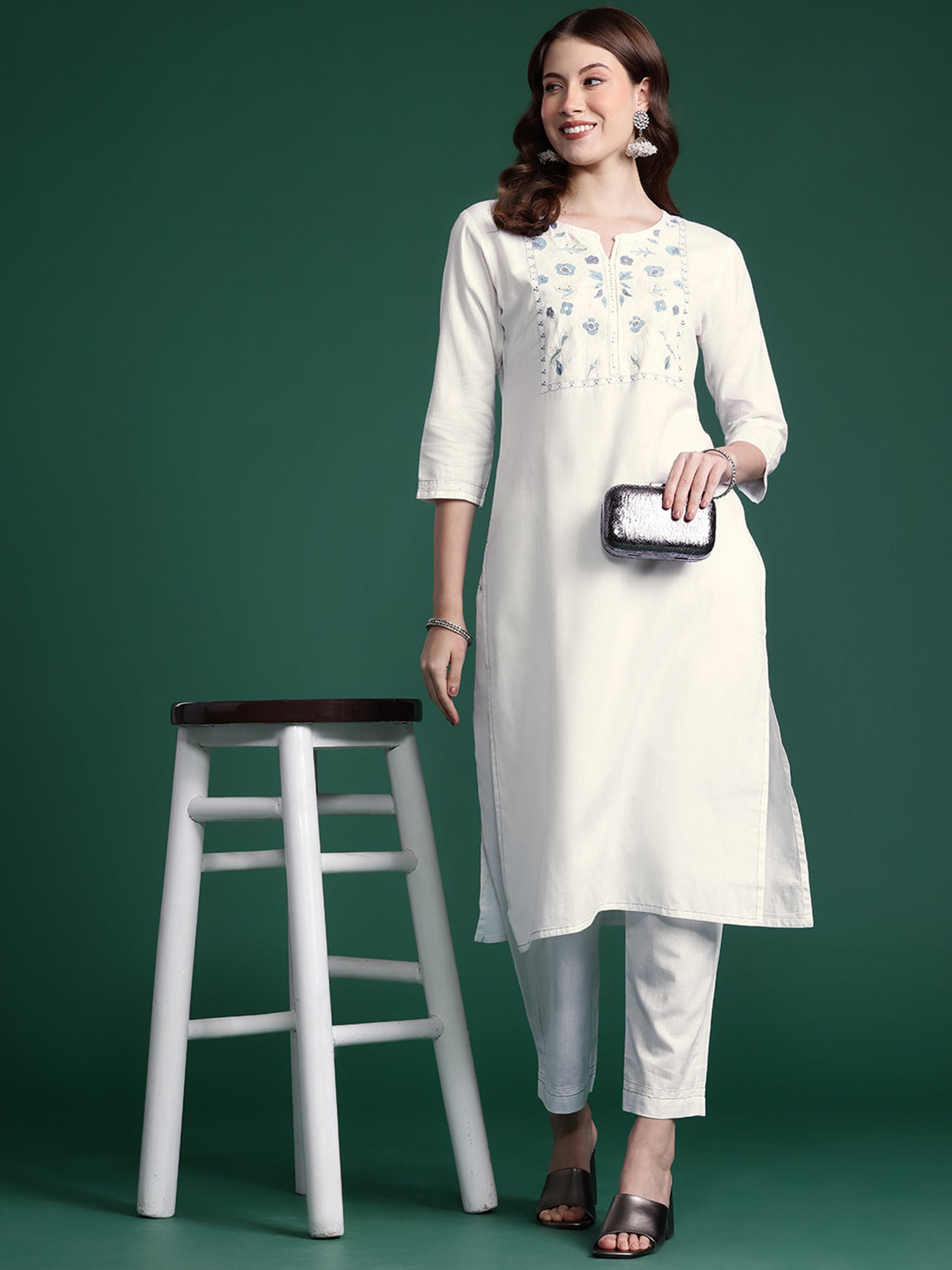 Women's White Pure Cotton Kurta Set - Taantav