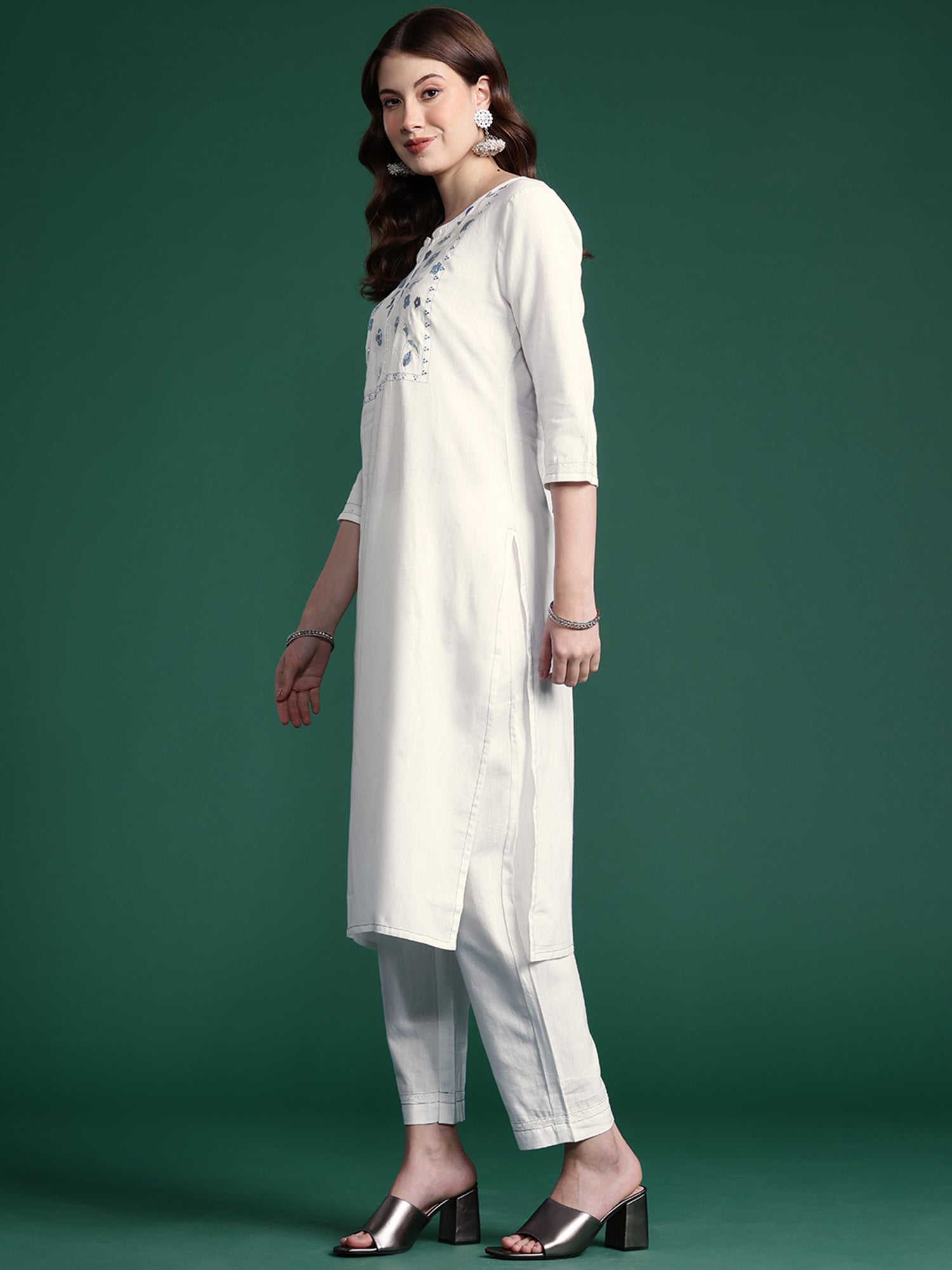 Women's White Pure Cotton Kurta Set - Taantav