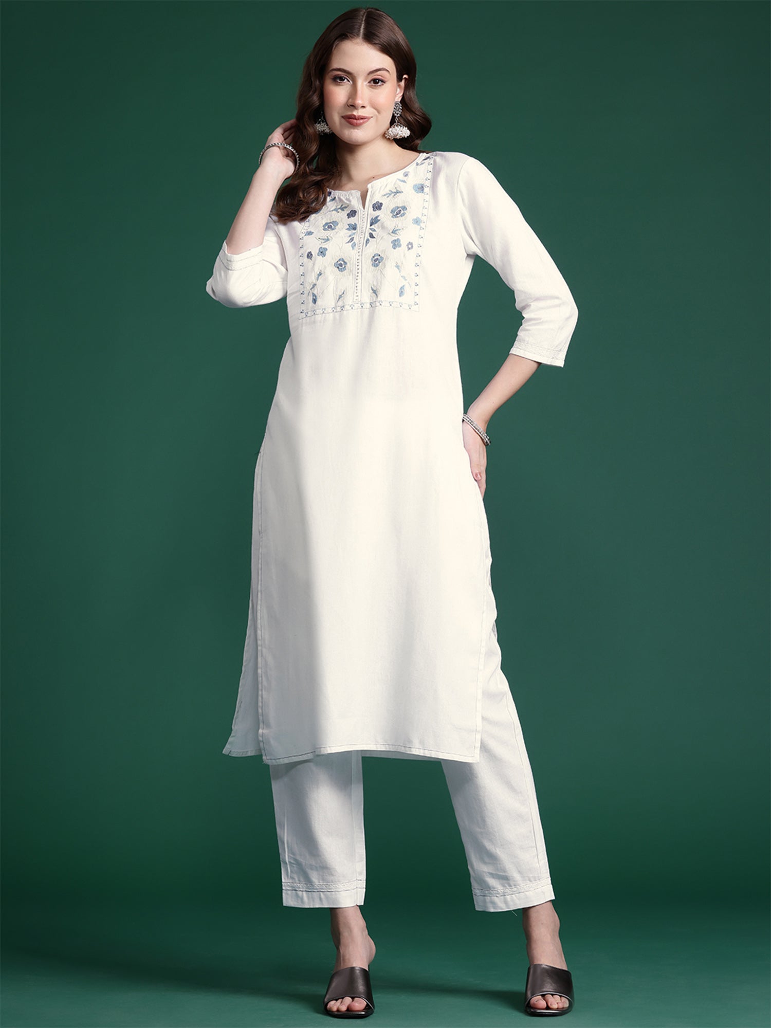 Women's White Pure Cotton Kurta Set - Taantav