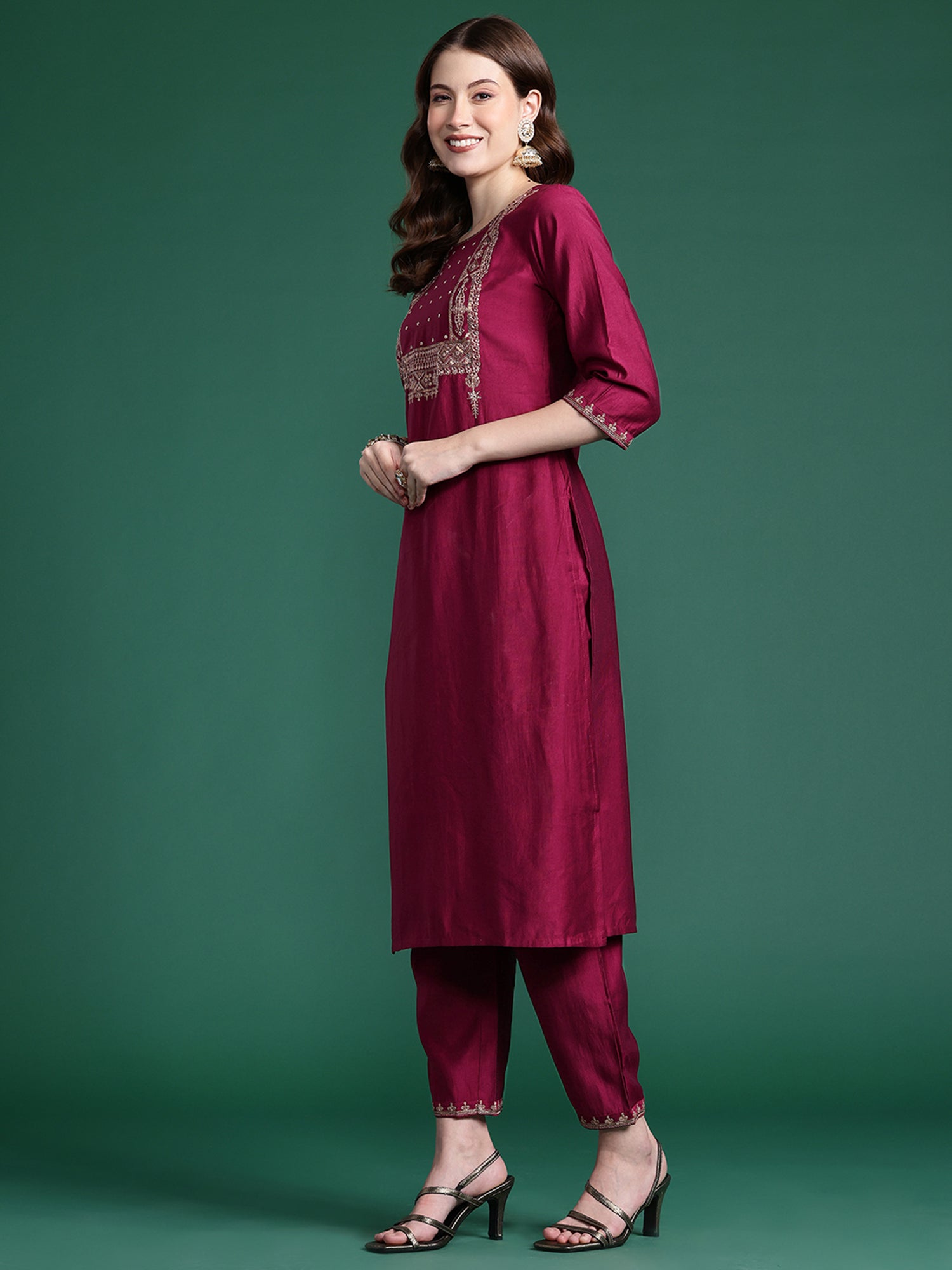 Women's Burgundy Liva Kurta Set - Taantav