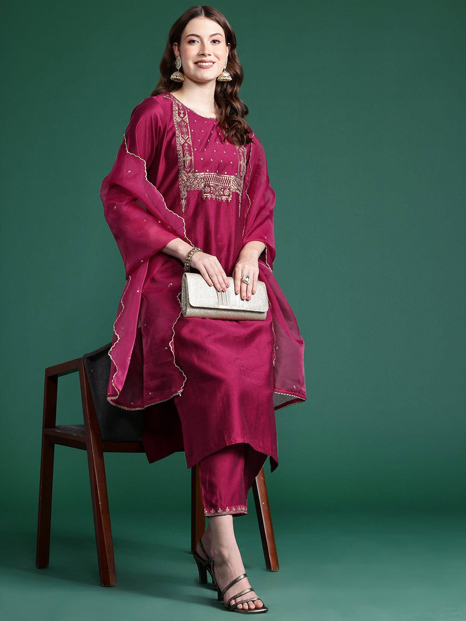 Women's Burgundy Liva Kurta Set - Taantav