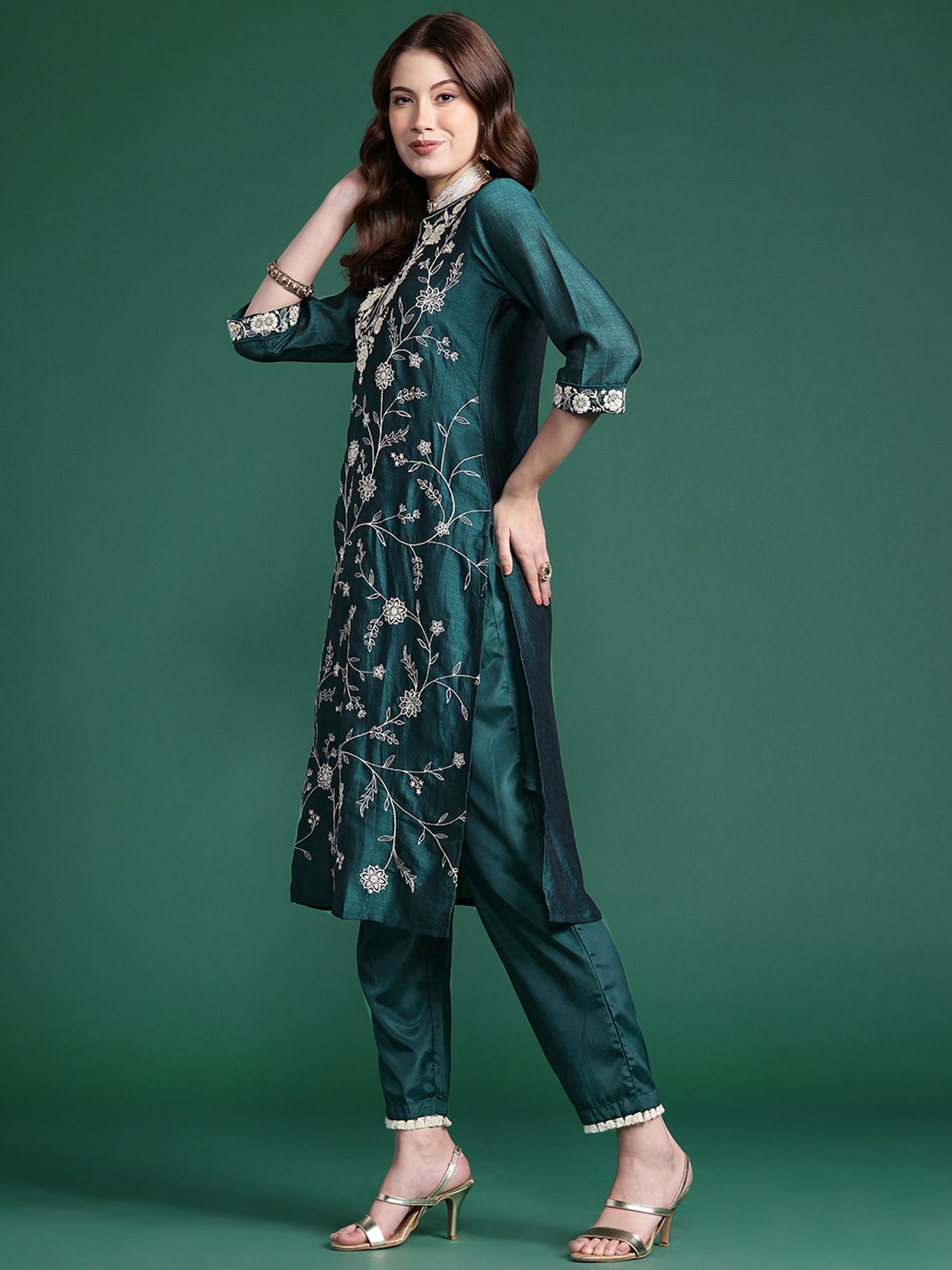 Women's Teal Silk Blend Kurta Set - Taantav