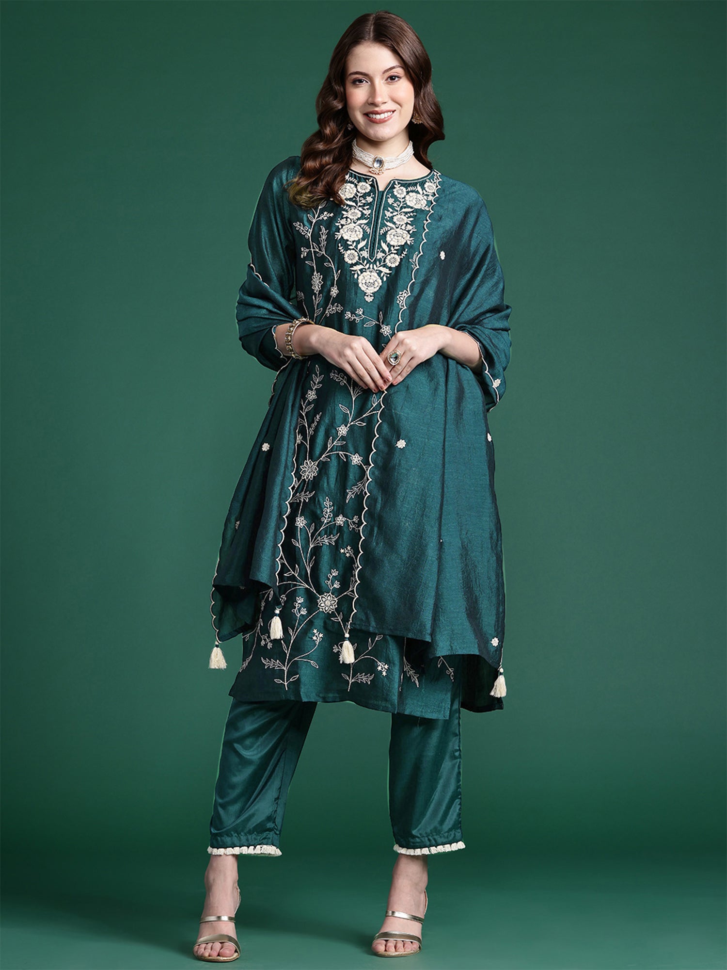 Women's Teal Silk Blend Kurta Set - Taantav