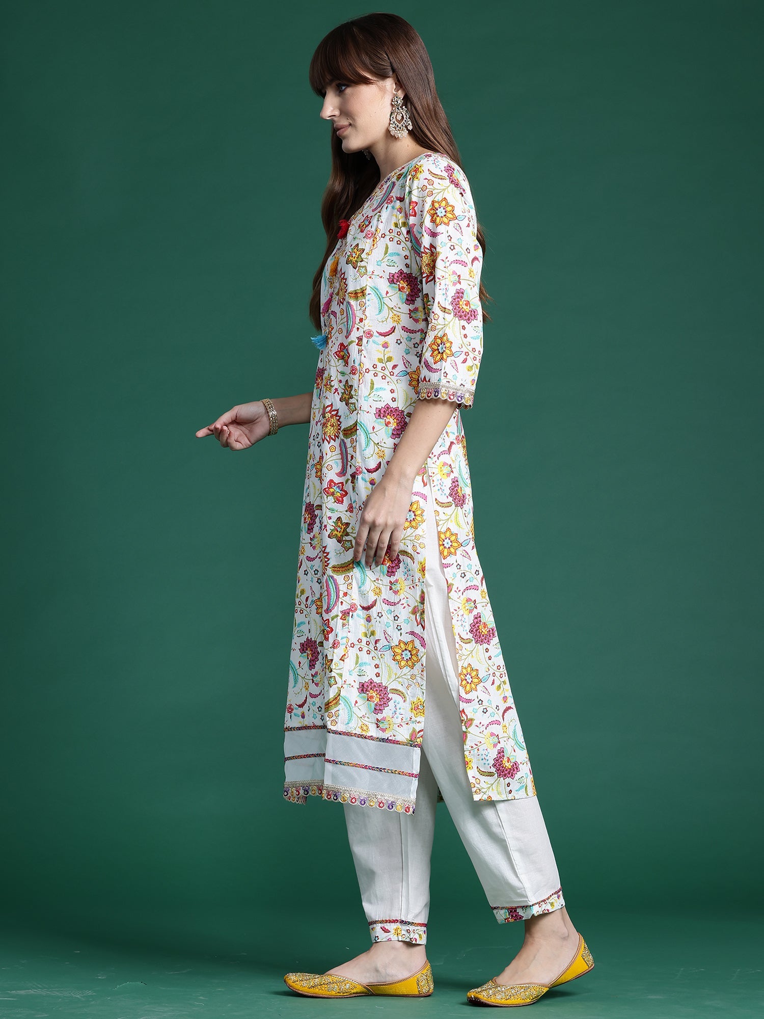 Women's Off White Pure Cotton Kurta Set - Taantav