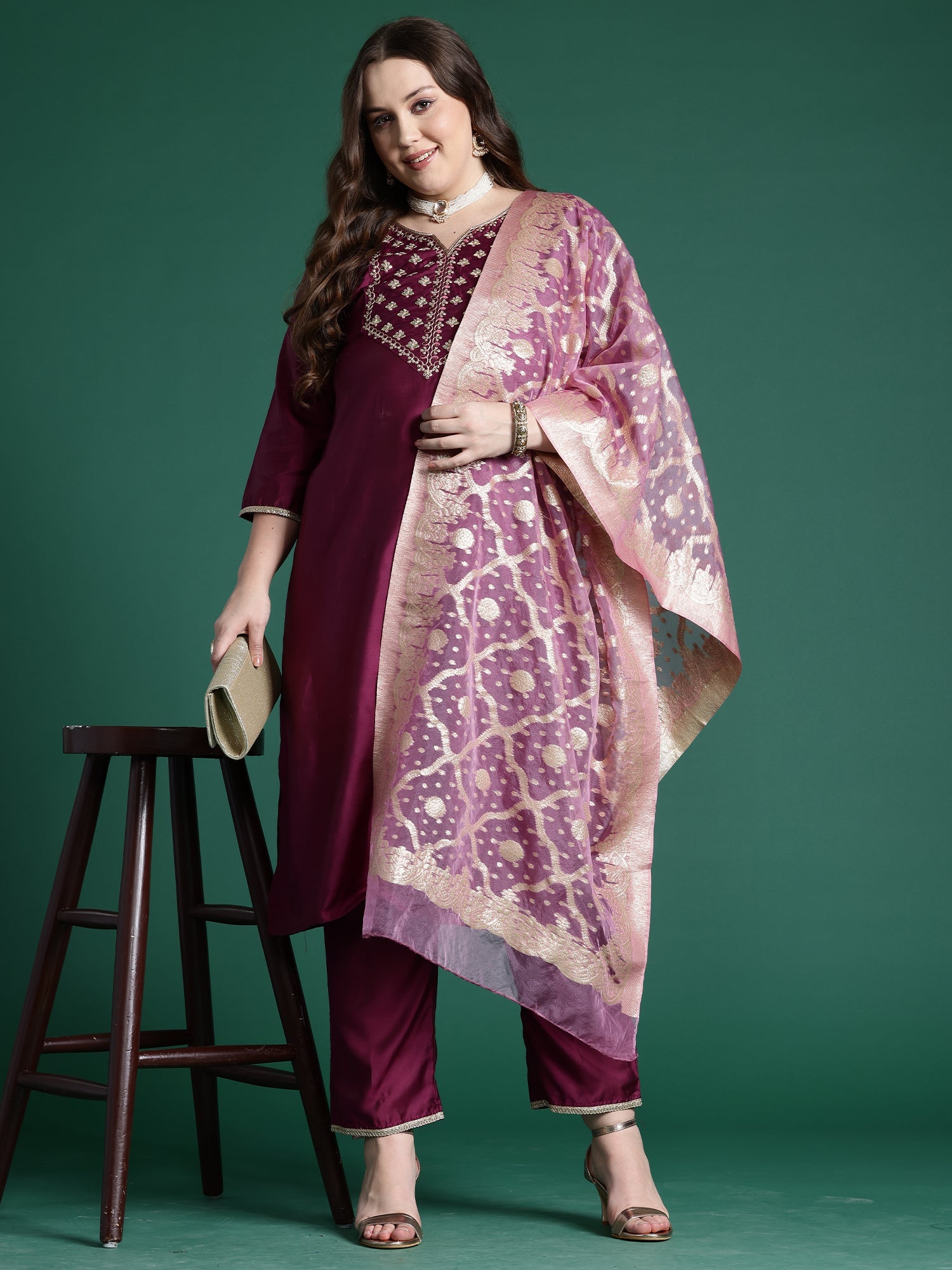 Women's Purple Liva Kurta Set - Taantav