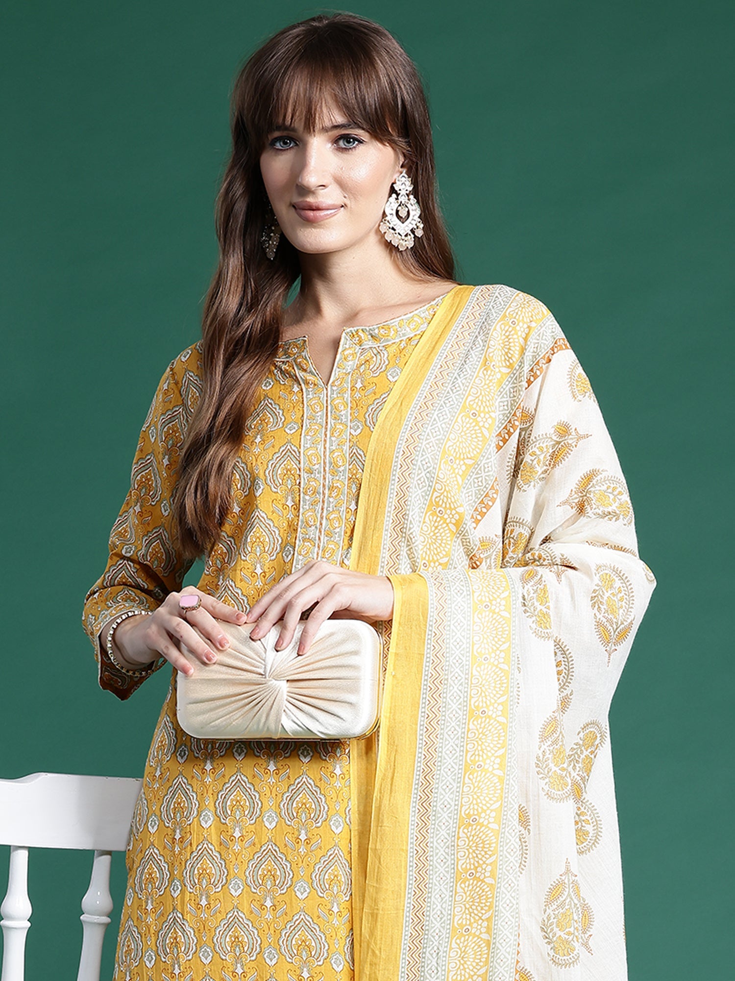 Women's Yellow Pure Cotton Kurta Set - Taantav