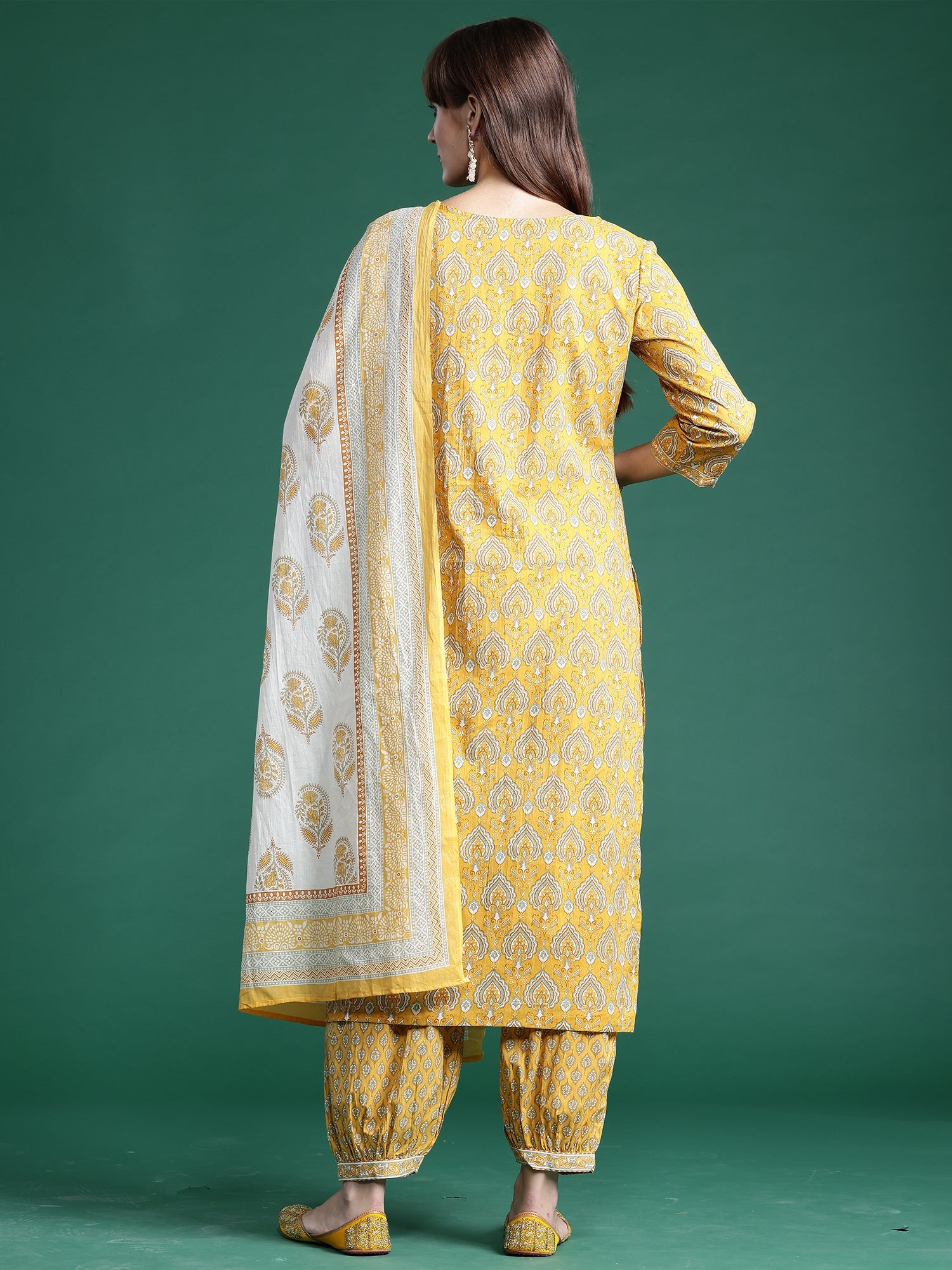 Women's Yellow Pure Cotton Kurta Set - Taantav