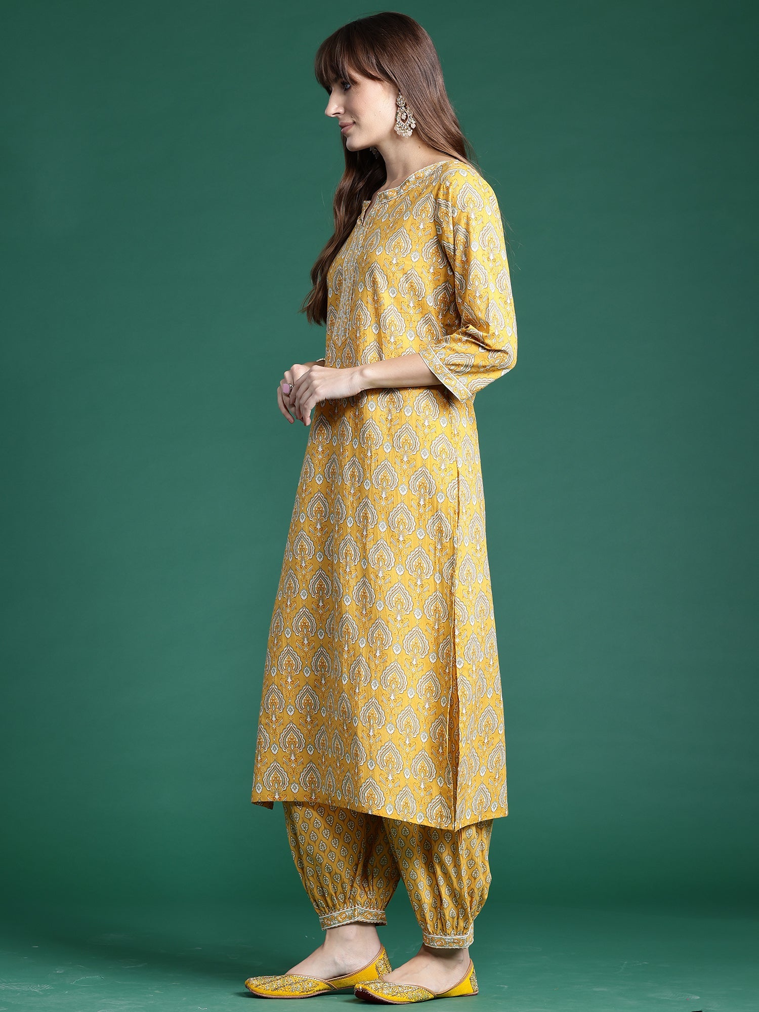 Women's Yellow Pure Cotton Kurta Set - Taantav