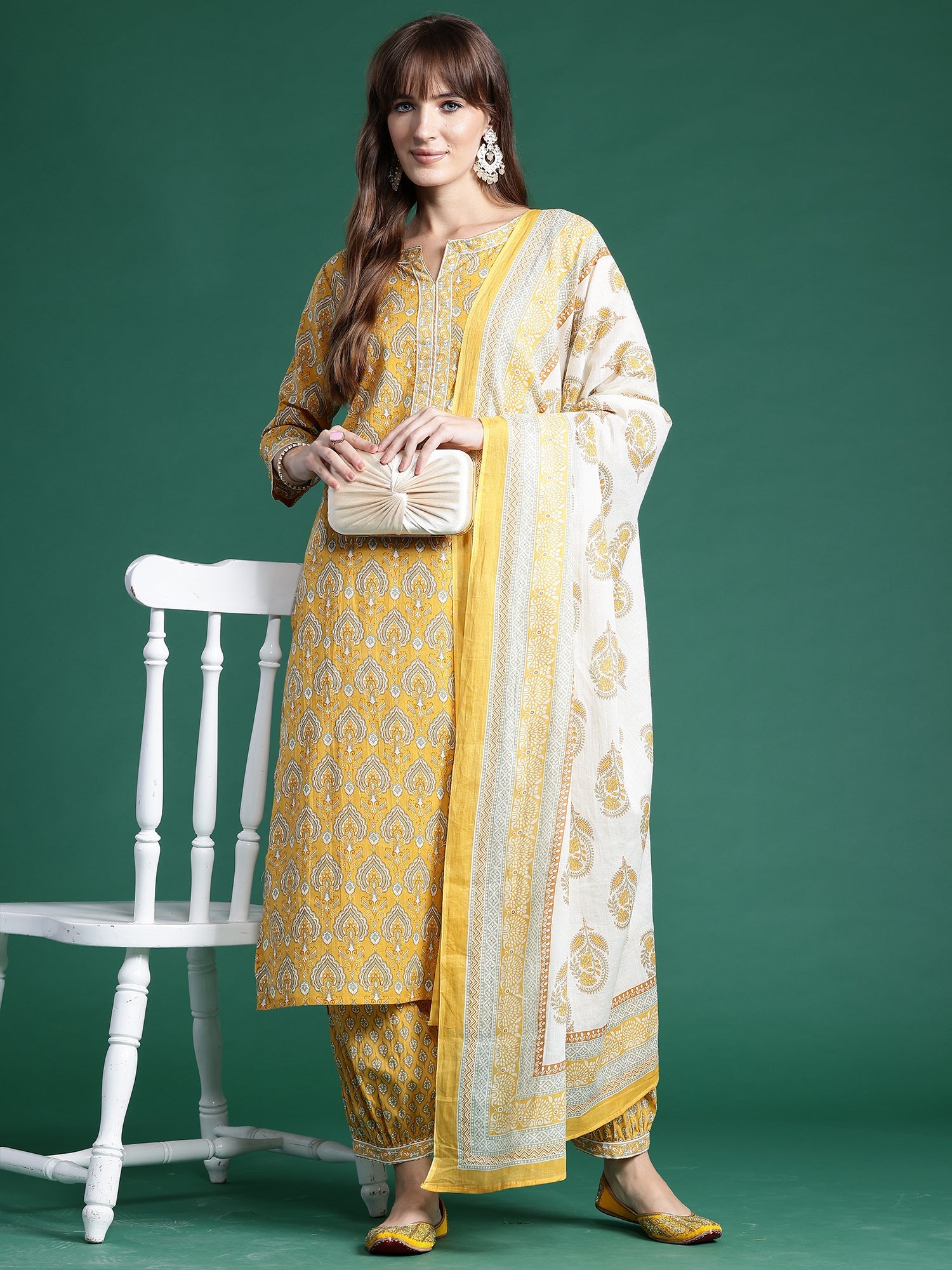 Women's Yellow Pure Cotton Kurta Set - Taantav