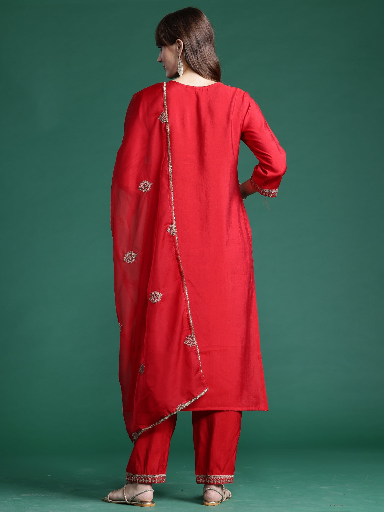 Women's Red Liva Kurta Set - Taantav