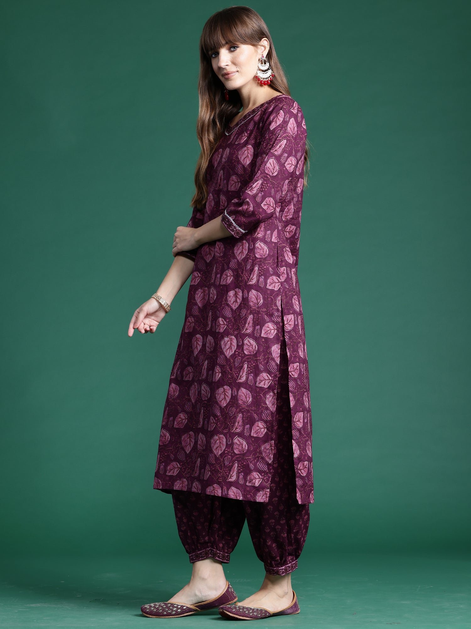 Women's Burgundy Pure Cotton Kurta Set - Taantav