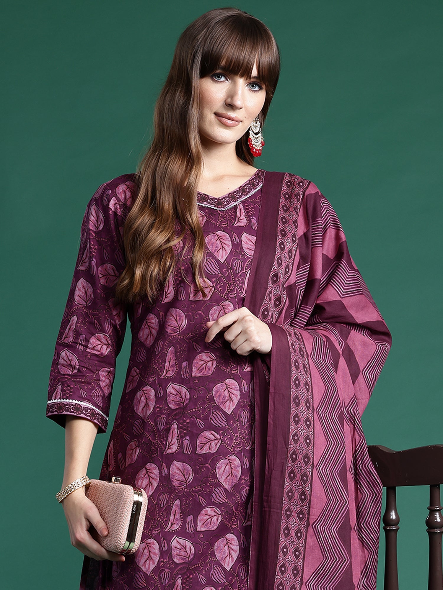 Women's Burgundy Pure Cotton Kurta Set - Taantav