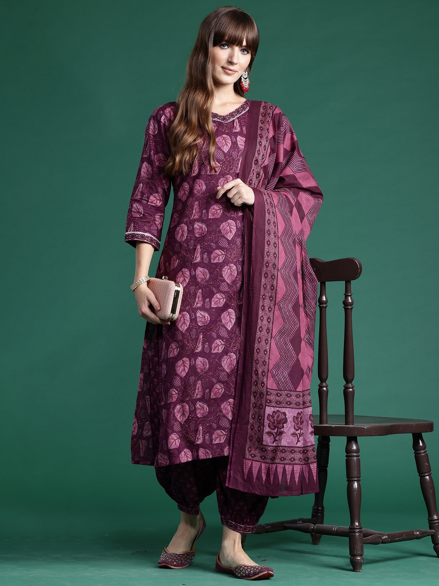 Women's Burgundy Pure Cotton Kurta Set - Taantav