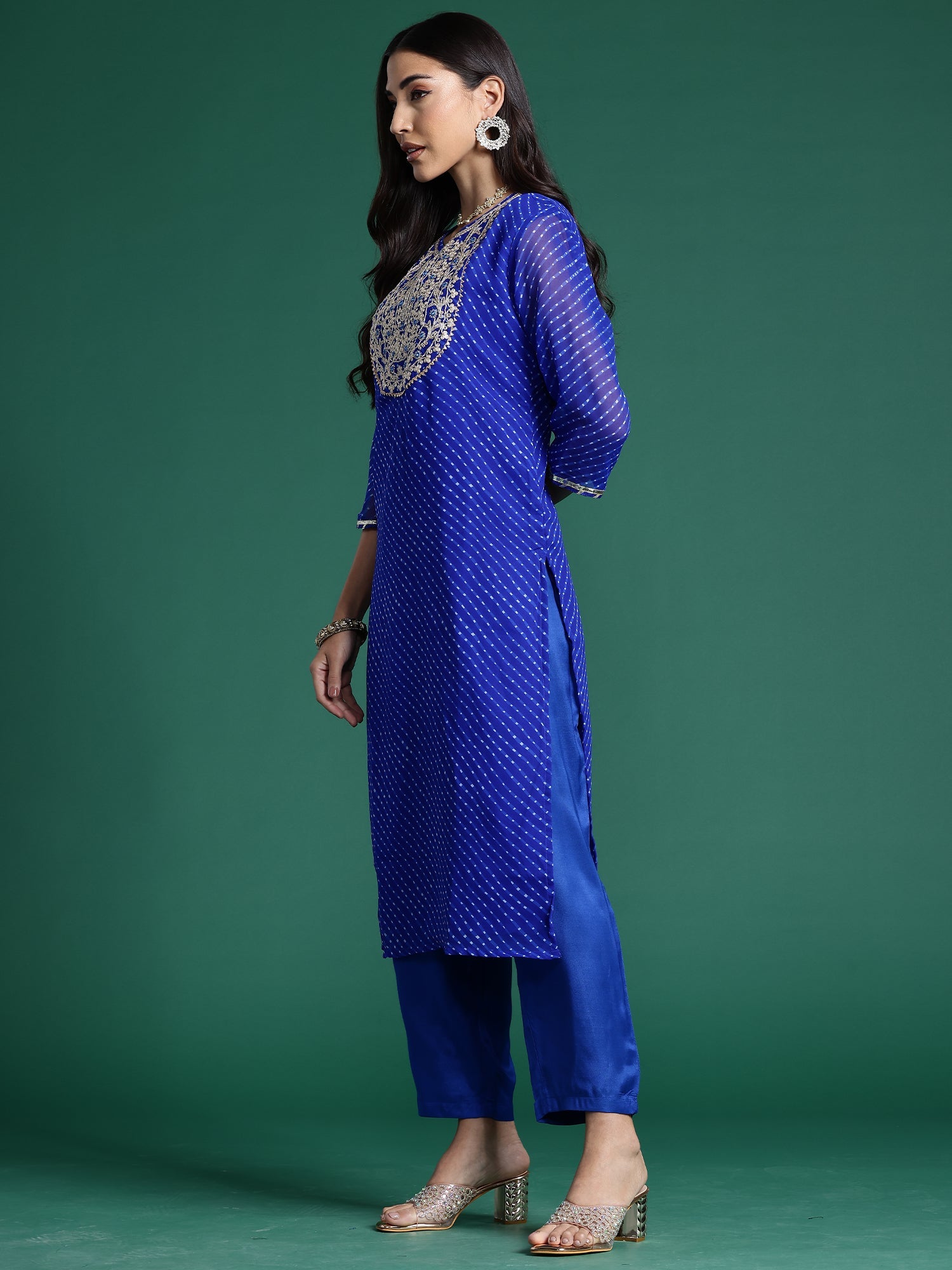 Women's Blue Georgette Kurta Set - Taantav