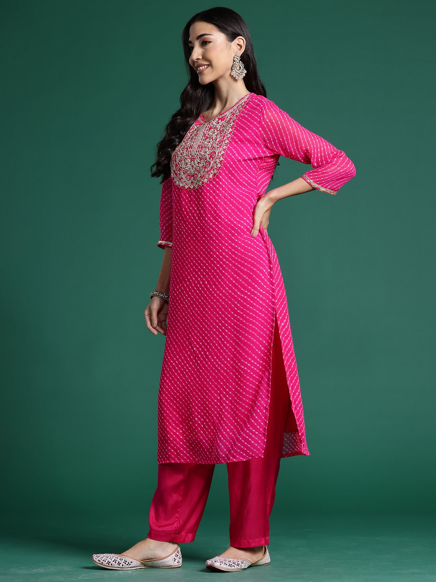 Women's Pink Georgette Kurta Set - Taantav