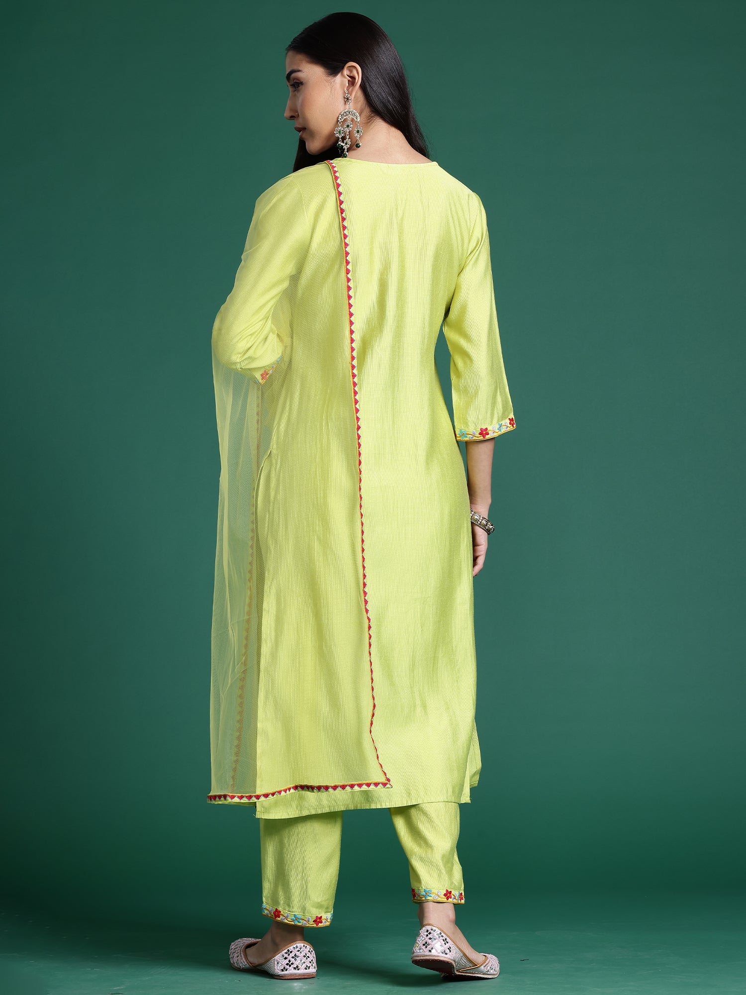 Women's Green Liva Kurta Set - Taantav