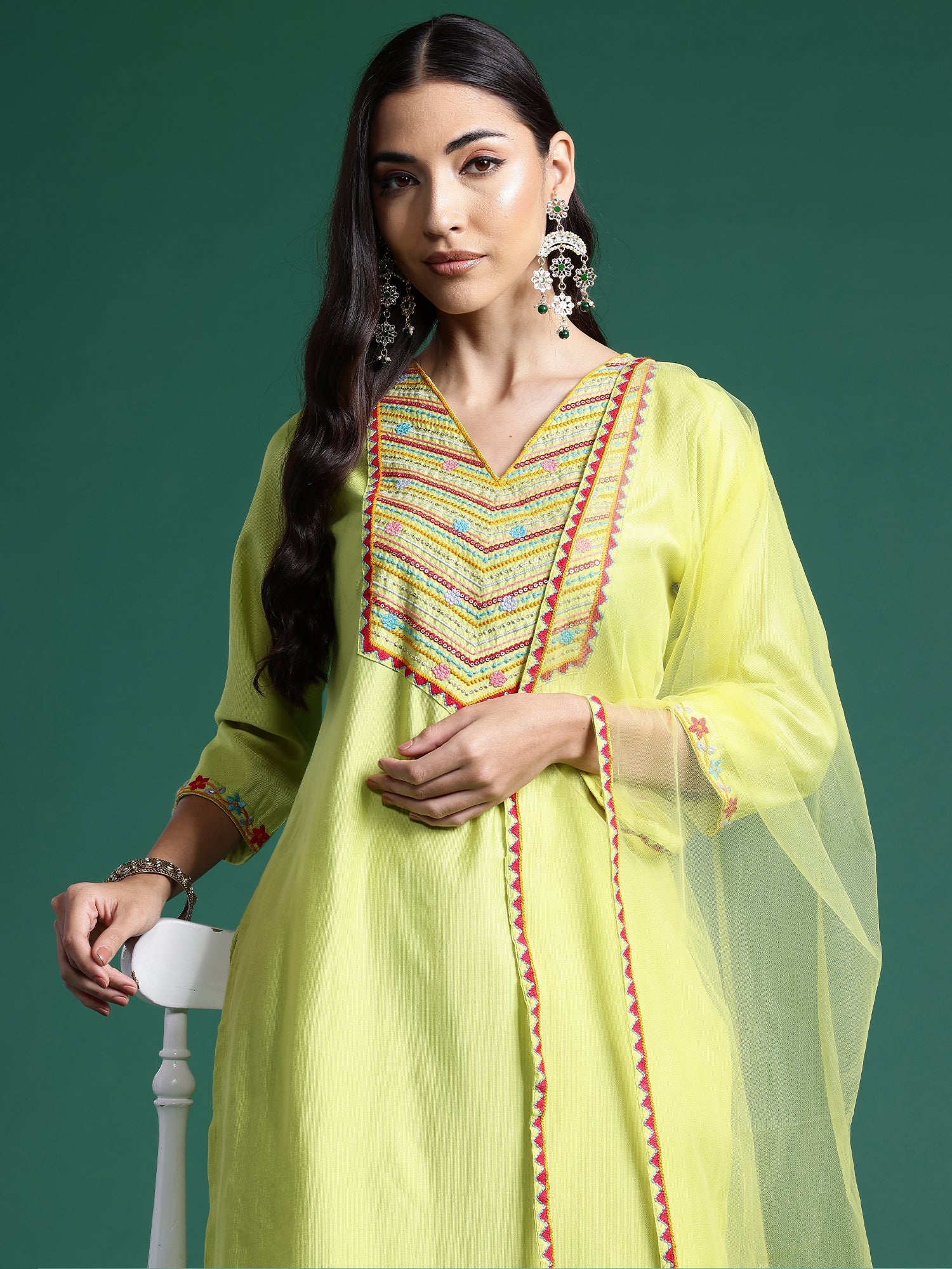 Women's Green Liva Kurta Set - Taantav