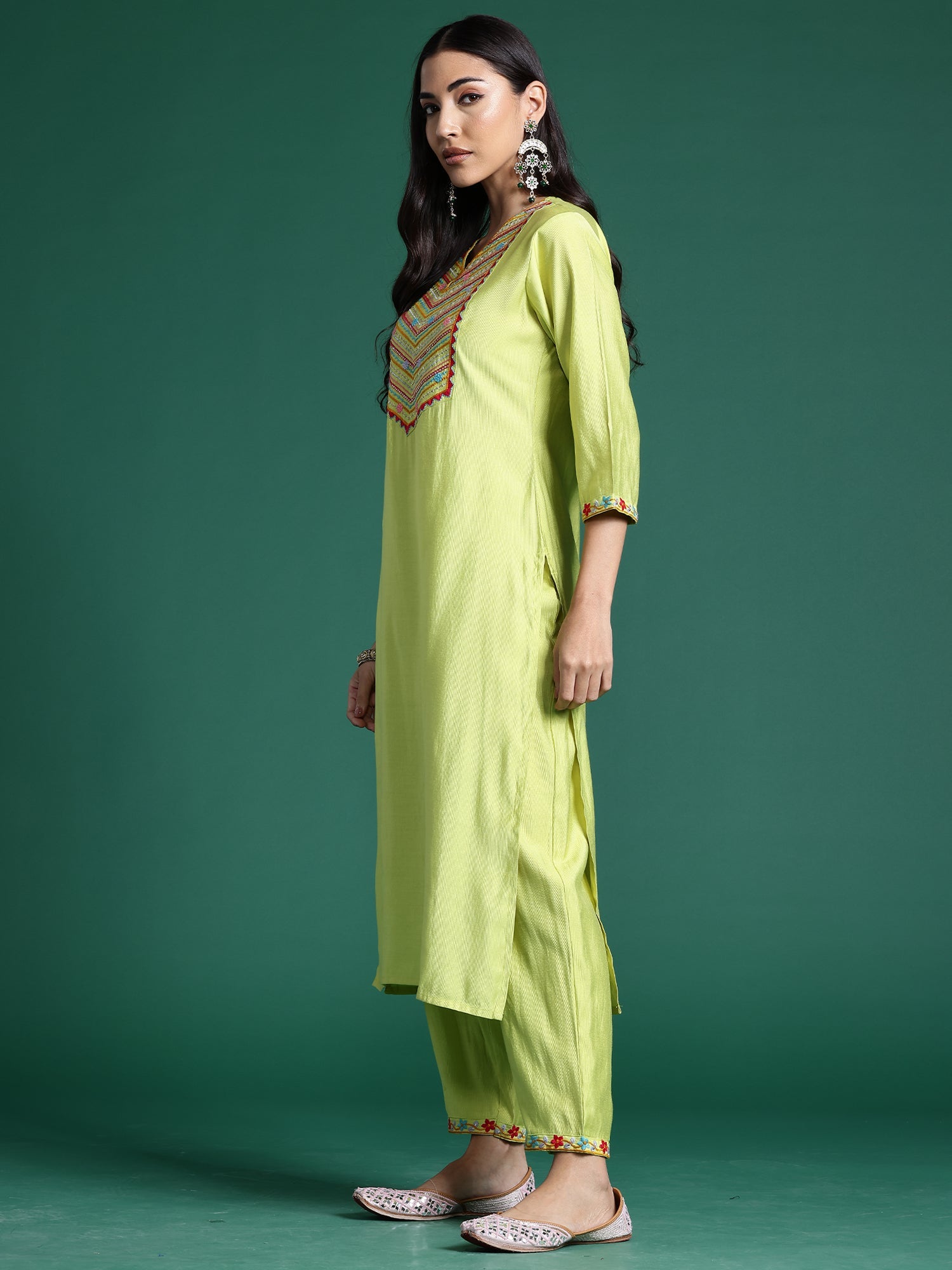 Women's Green Liva Kurta Set - Taantav