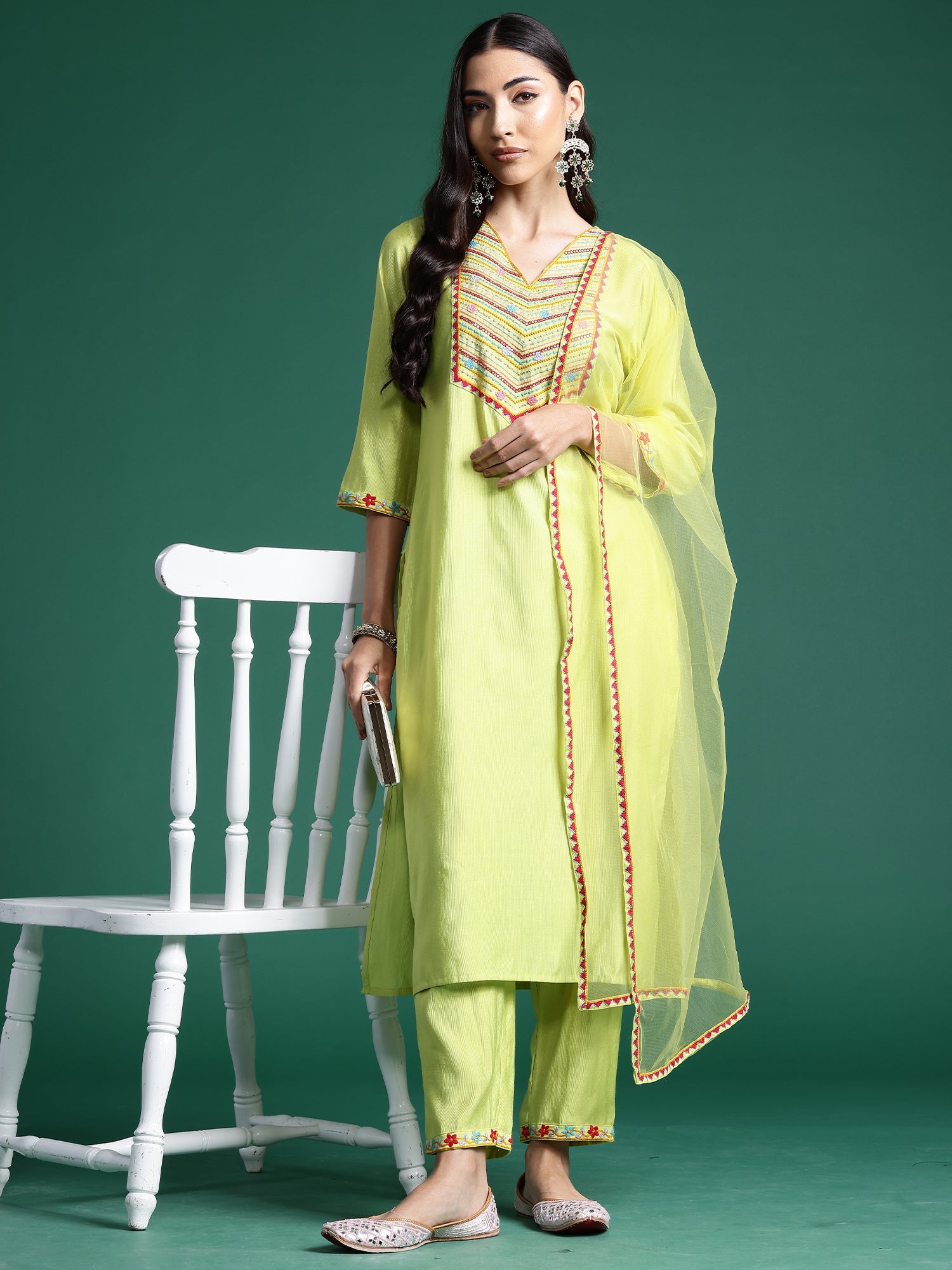 Women's Green Liva Kurta Set - Taantav