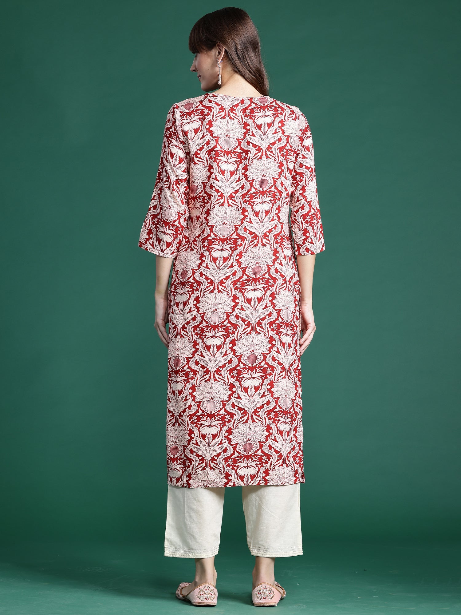 Women's Red Viscose Rayon Kurta - Taantav