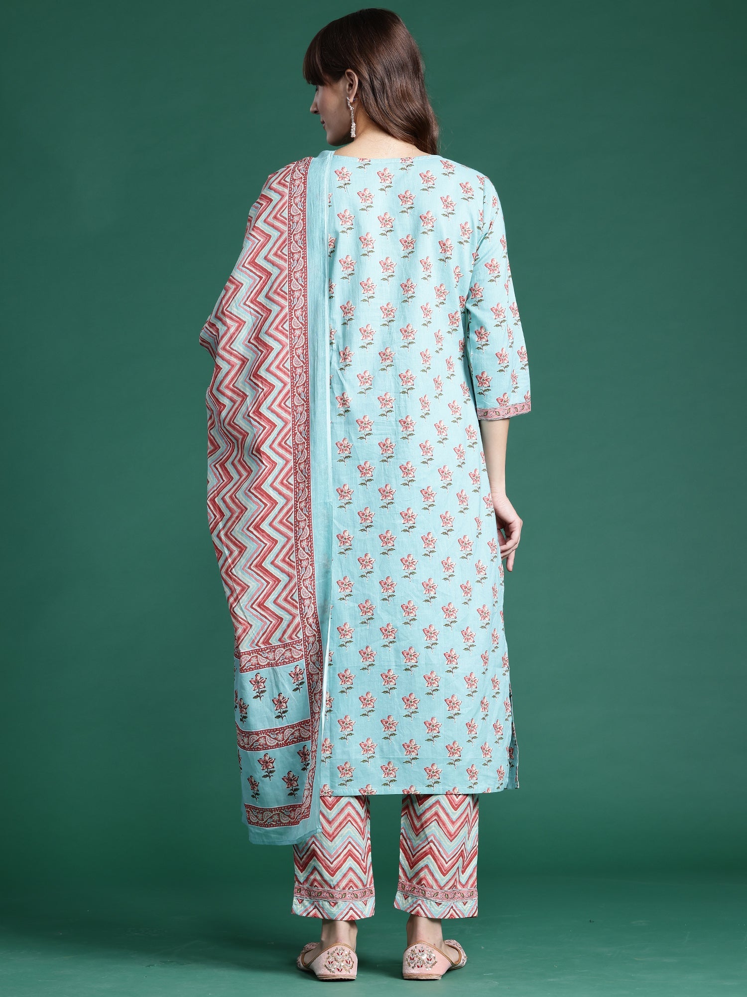 Women's Turquoise Blue Pure Cotton Kurta Set - Taantav