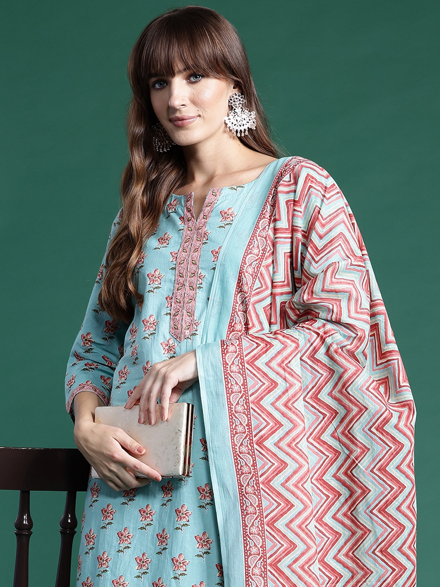 Women's Turquoise Blue Pure Cotton Kurta Set - Taantav