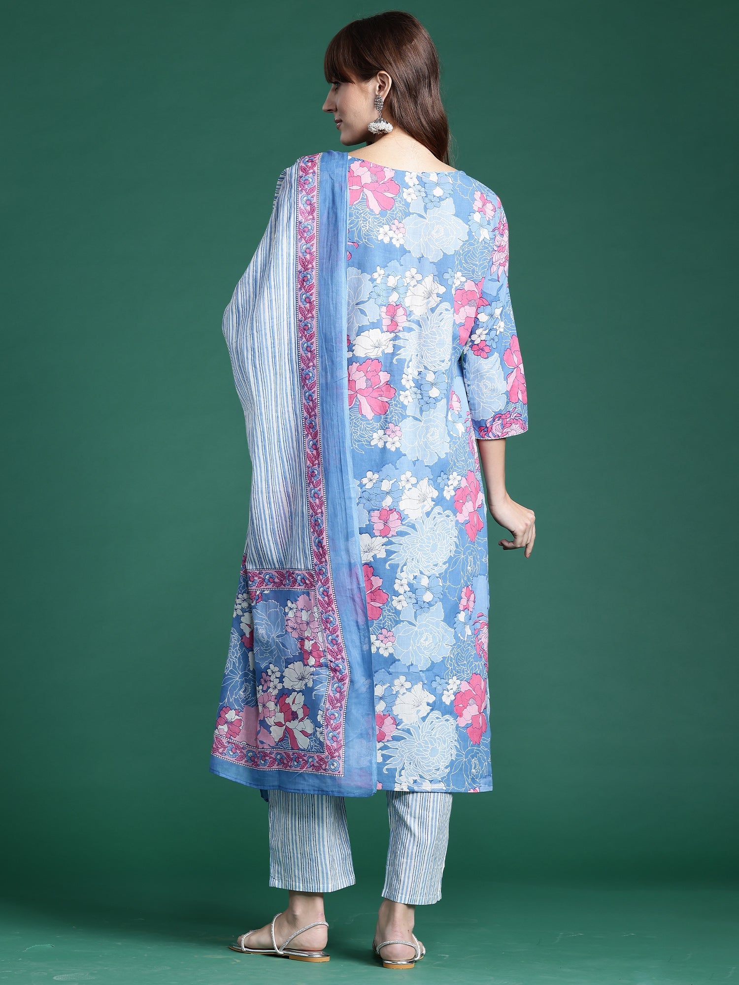 Women's Blue Pure Cotton Kurta Set - Taantav