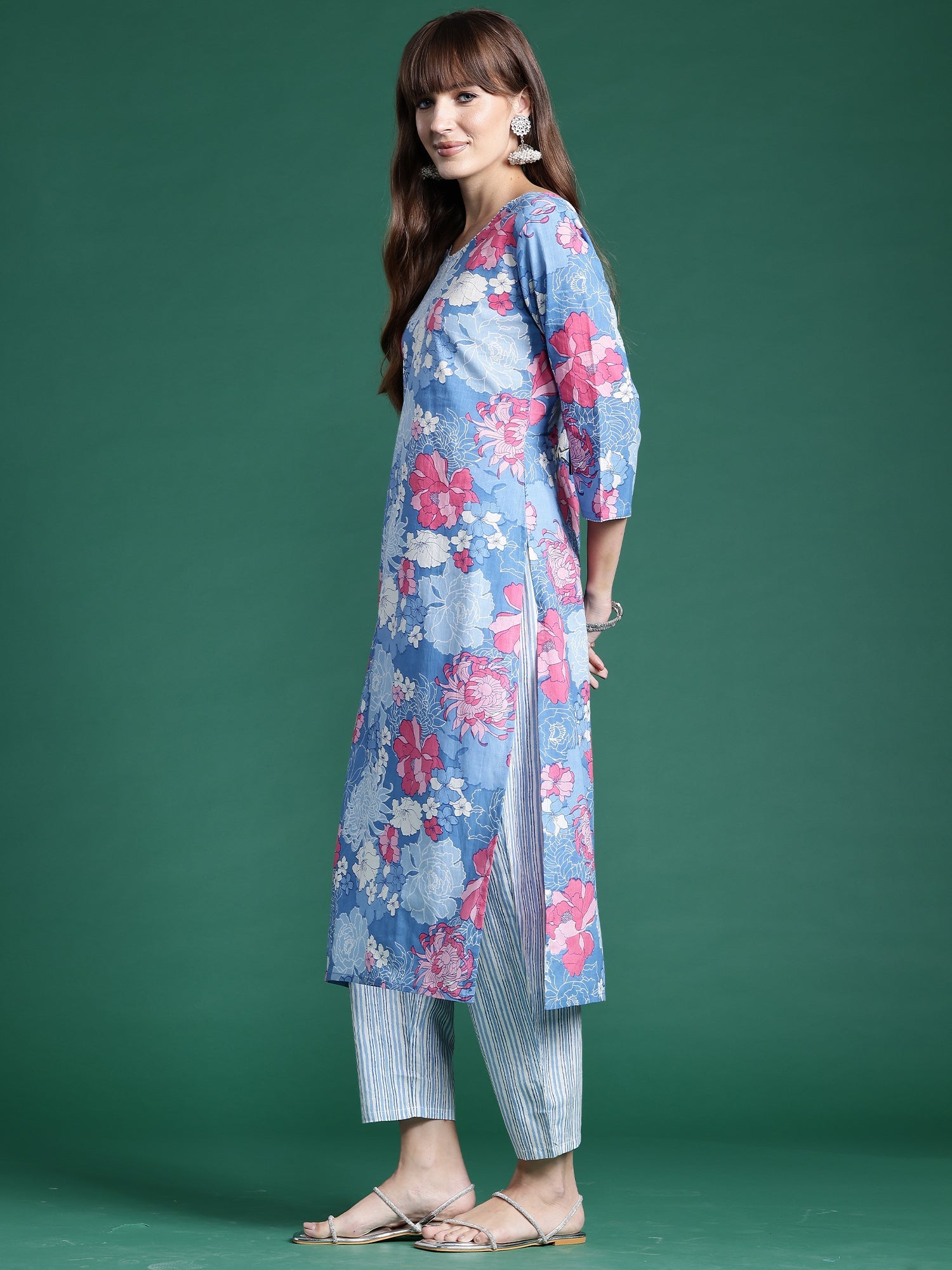 Women's Blue Pure Cotton Kurta Set - Taantav