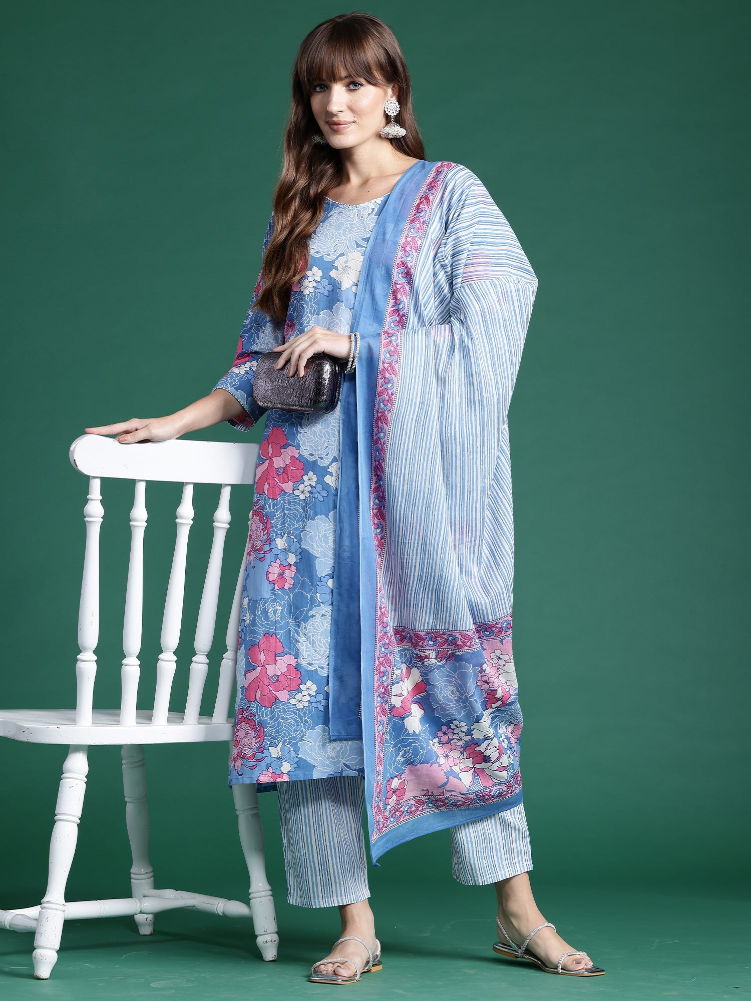 Women's Blue Pure Cotton Kurta Set - Taantav