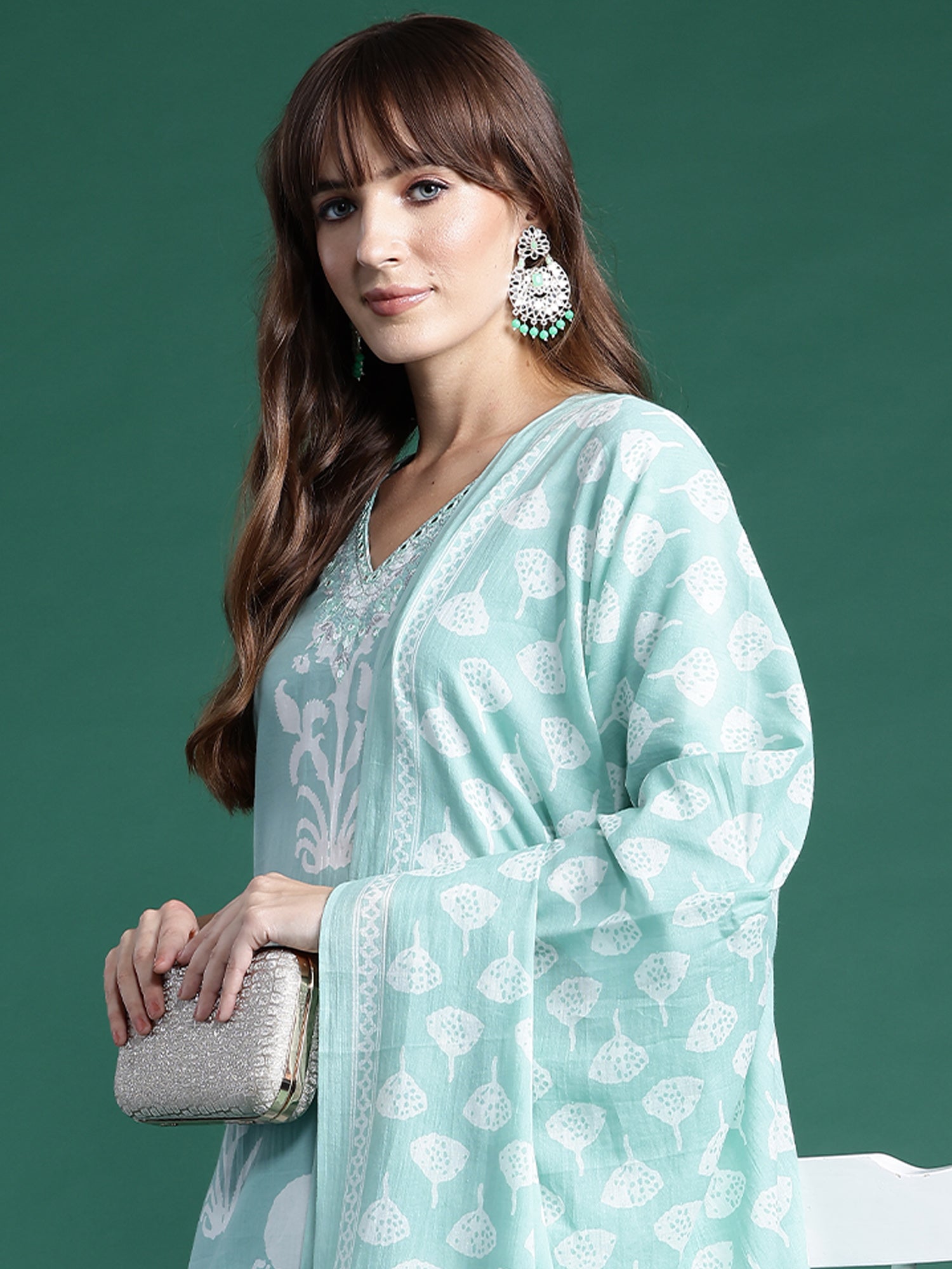 Women's Sea Green Pure Cotton Kurta Set - Taantav